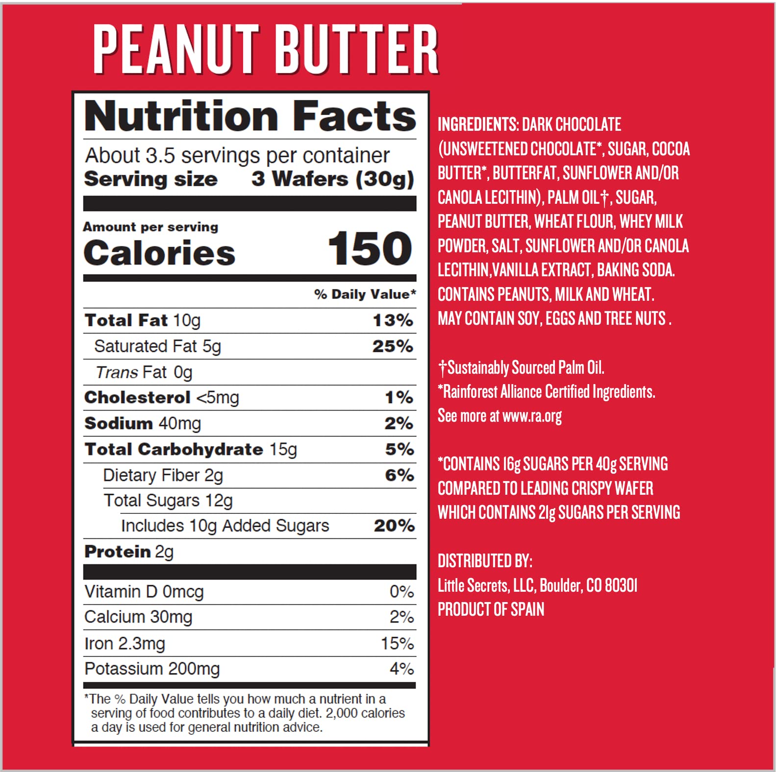 Little Secrets Dark Chocolate Peanut Butter Crispy Wafers || Made in Europe | Nothing Artificial & No Sugar Alcohols | Sustainable Cocoa (3.5 Ounce