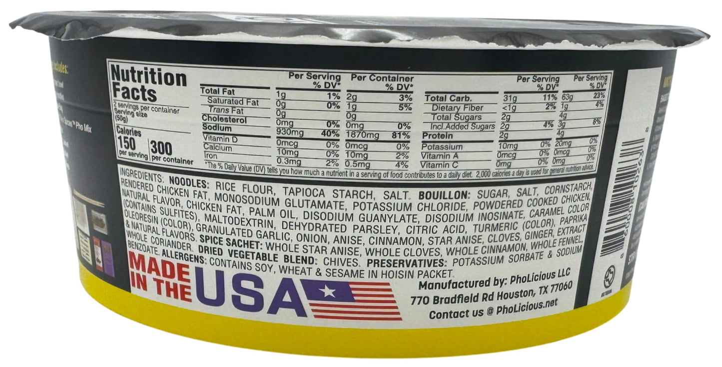 PhoLicious Instant Chicken Pho, Authentic Vietnamese Rice Noodle Soup Kit with Spices & Broth Mix, Ramen Noodles Alternative, Quick Microwave Meal