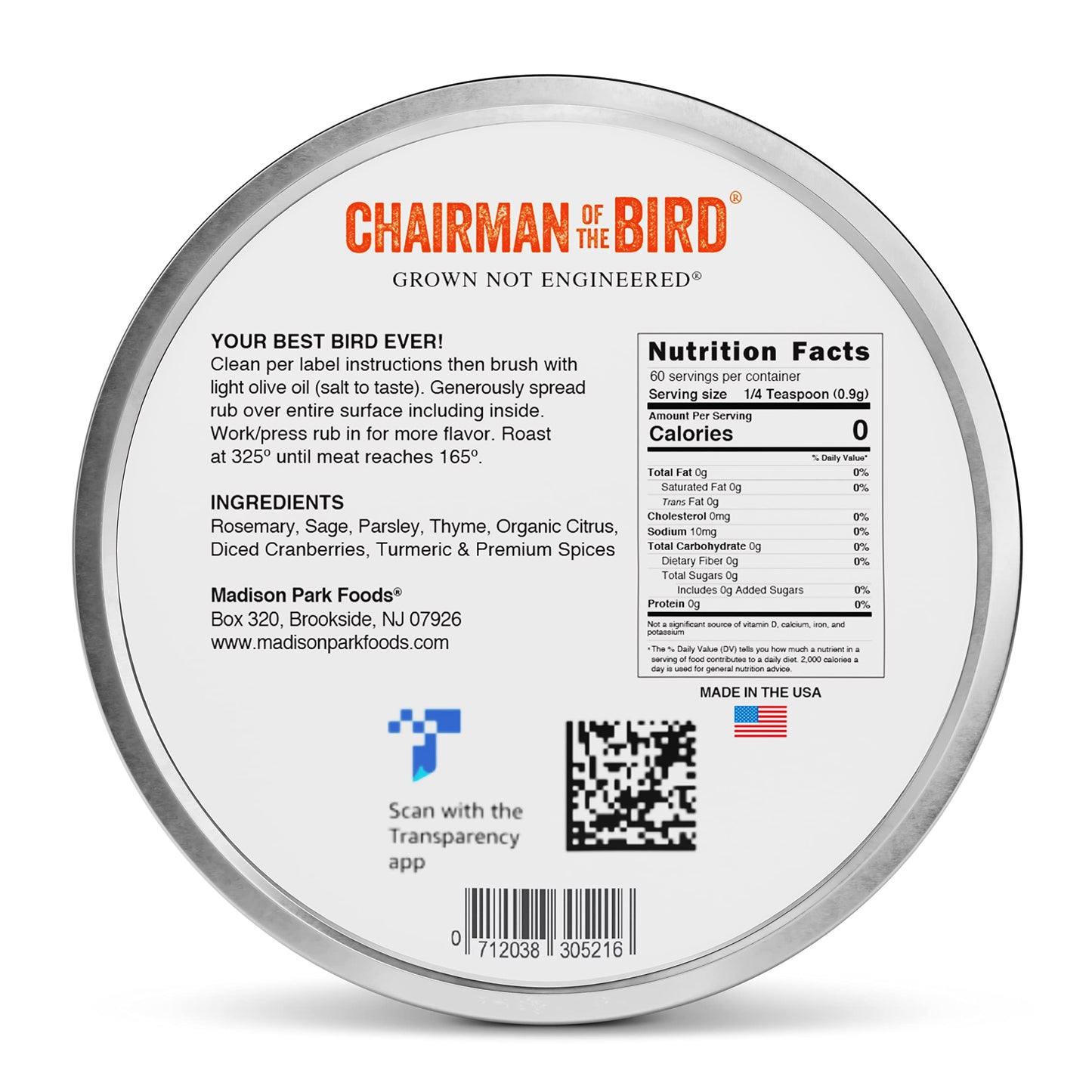 Chairman of the Bird Gourmet Turkey Rub Seasoning - Citrus-Herb Spice Blend - Orange, Cranberry, Rosemary, Sage - Roast, Grill, Smoke - Natural