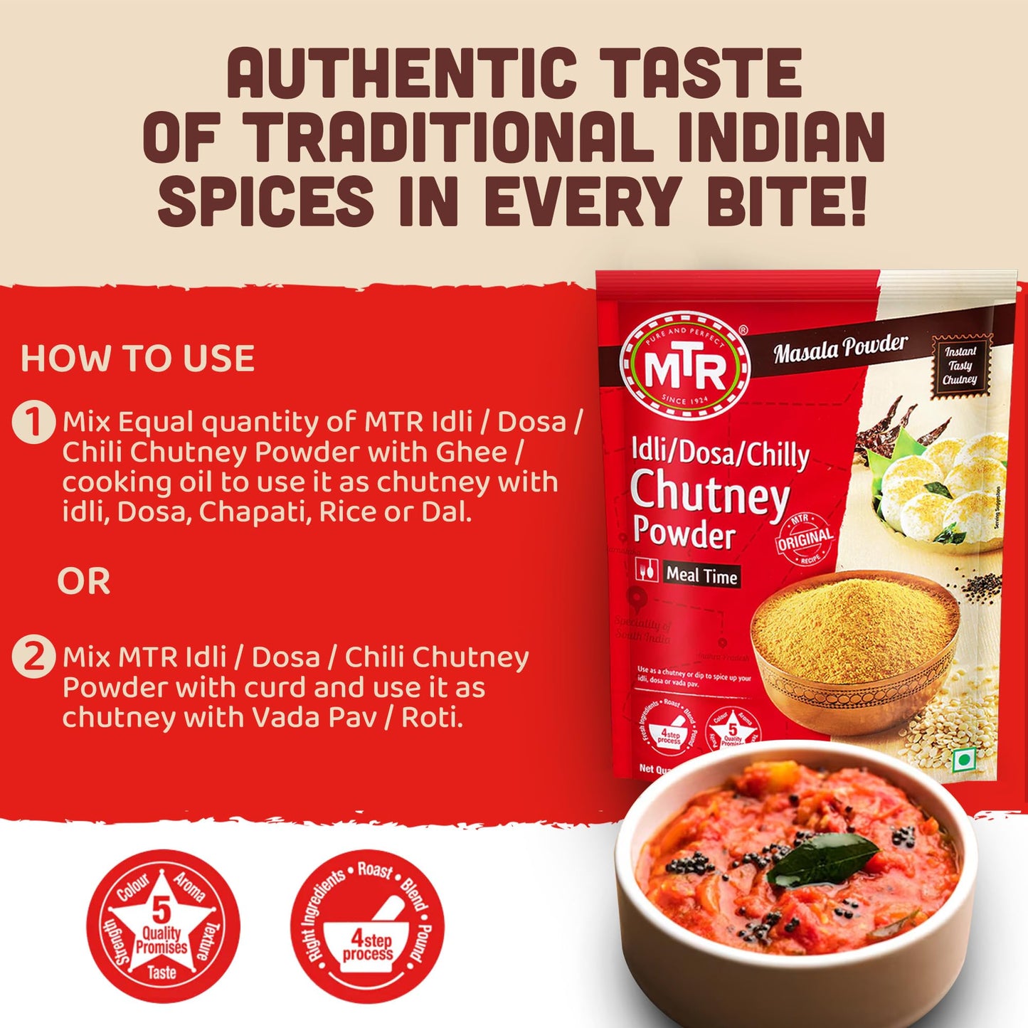 MTR Indian Spices Chutney Powder - Masala Rice Seasoning Indian Meals, 6pk
