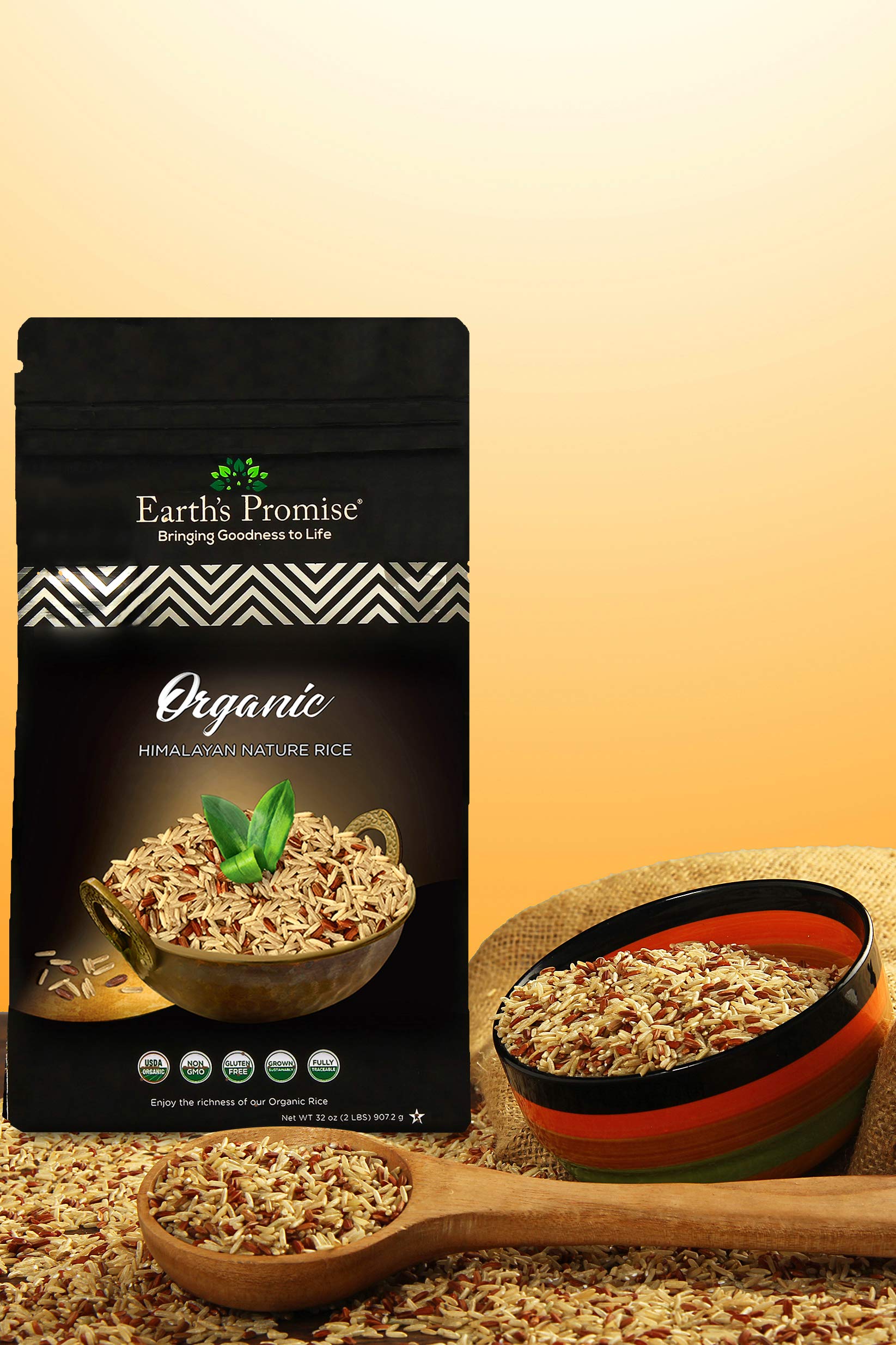 Heritage Gardens Organic Himalayan Nature Rice 32 oz (2 lb) - Rare Heirloom Grain, Single Origin, Non-GMO, Gluten Free, Low-Arsenic - Artisan Mountain Rice