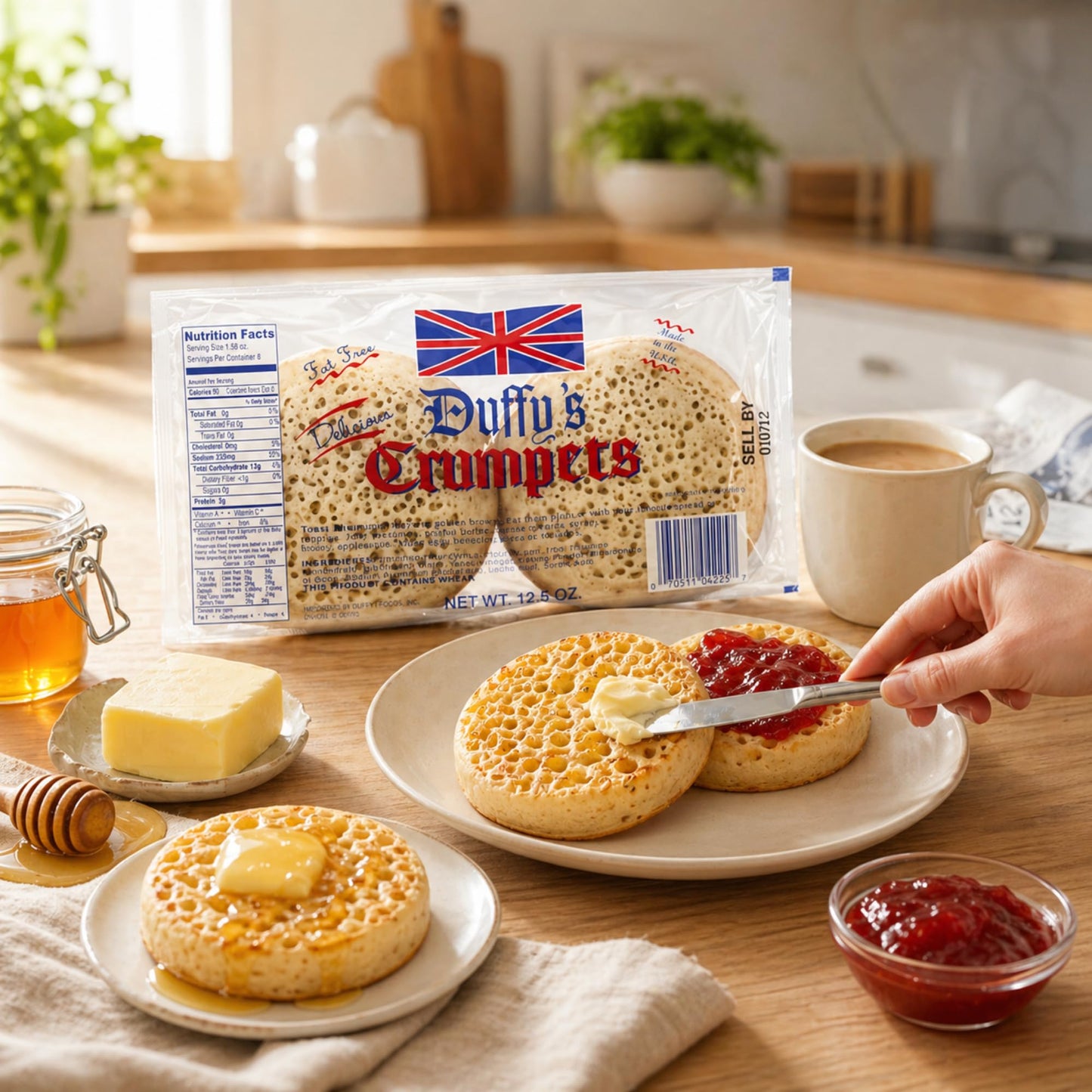 Duffy’s Crumpets British Breakfast Bread, Soft and Airy, Perfect for Toasting, Holds Butter and Jam, Traditional English Recipe, Muffin Alternative