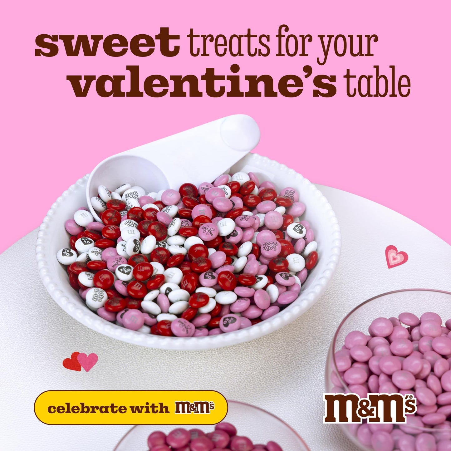 M&M’S Valentine's Day Chocolate Gift Bag, 2lb Red Pink White M&M'S with Messages, Bulk Valentine's Candy for Galentine’s Gifts, Party Favors, Candy