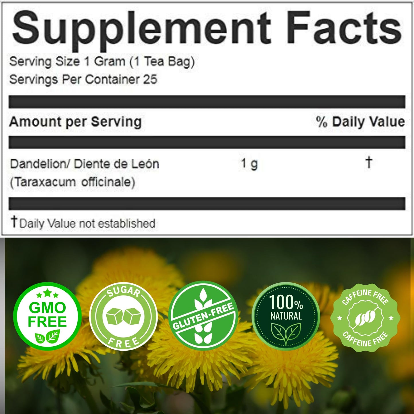 Hanan Dandelion Root Tea 25 Herbal Teabags - Support Kidney Function, Liver Cleanse Detox & Repair, Digestion Tea - Diente de Leon Dandelion Leaves