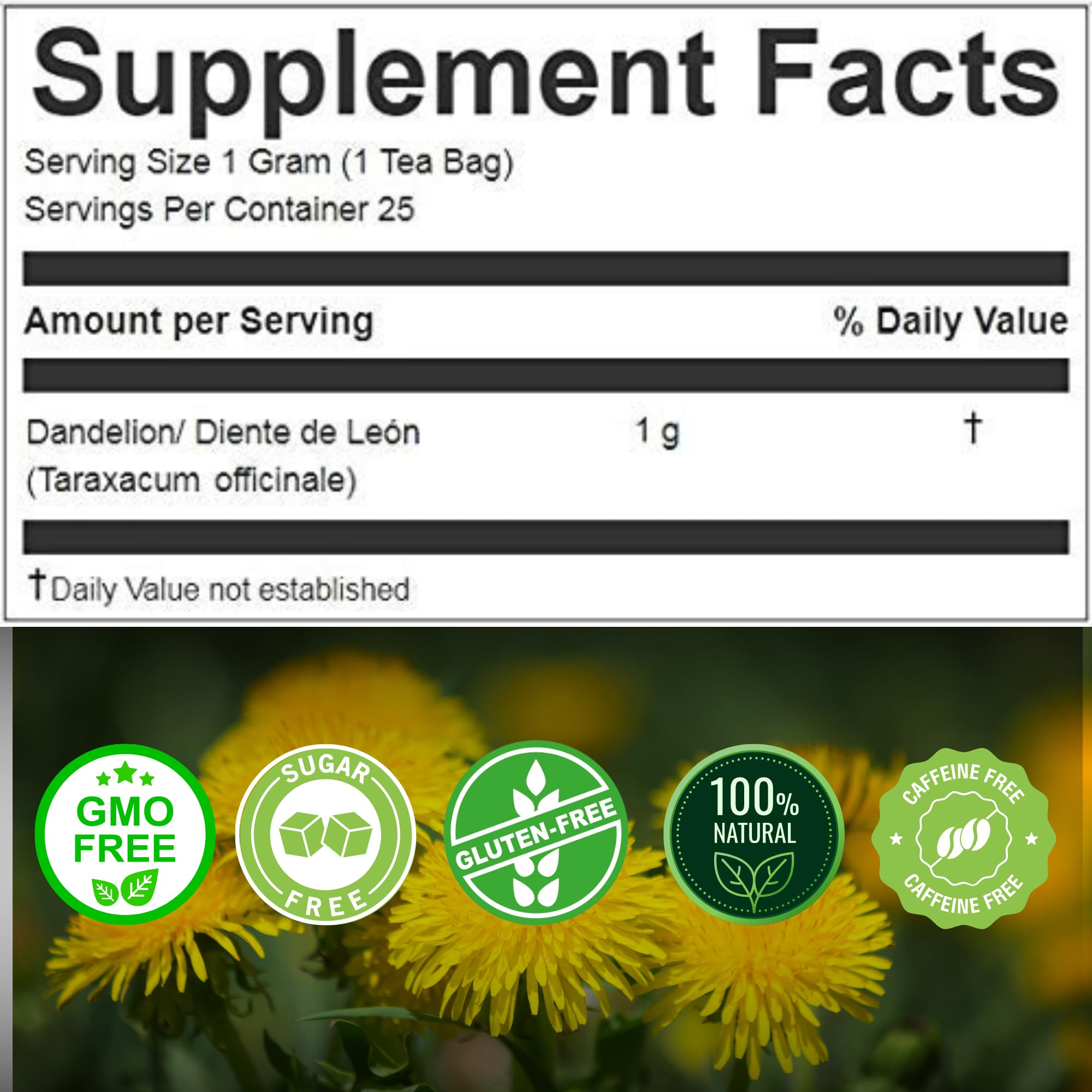 Hanan Dandelion Root Tea 25 Herbal Teabags - Support Kidney Function, Liver Cleanse Detox & Repair, Digestion Tea - Diente de Leon Dandelion Leaves