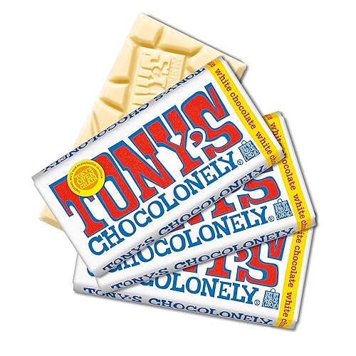 Tony’s Chocolonely Belgian White Chocolate Candy Bar, Pure Chocolate Bars for Snacks, Party Favors, Gifts, Baking, or Gift Basket, Made From Quality