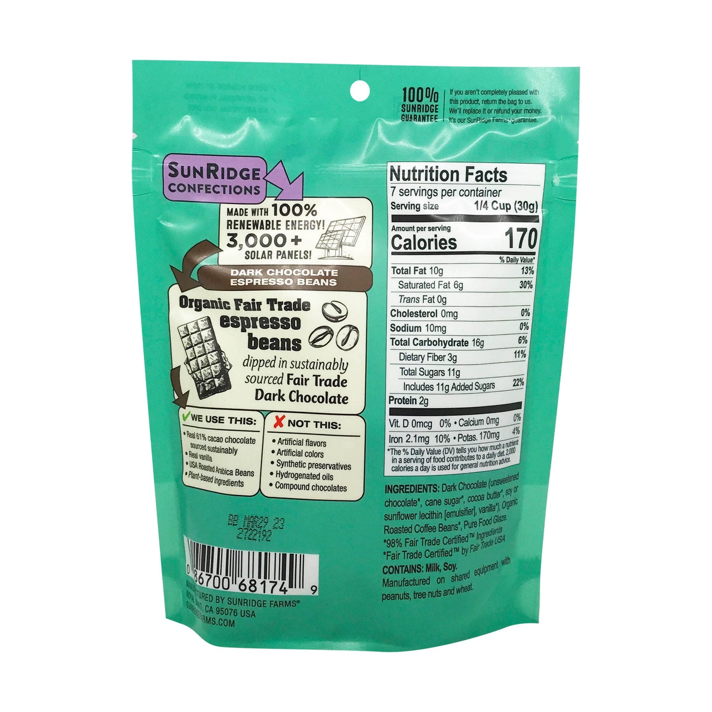 SUNRIDGE FARM ESPRESSSO BEANS DK CHOC 7 OZ