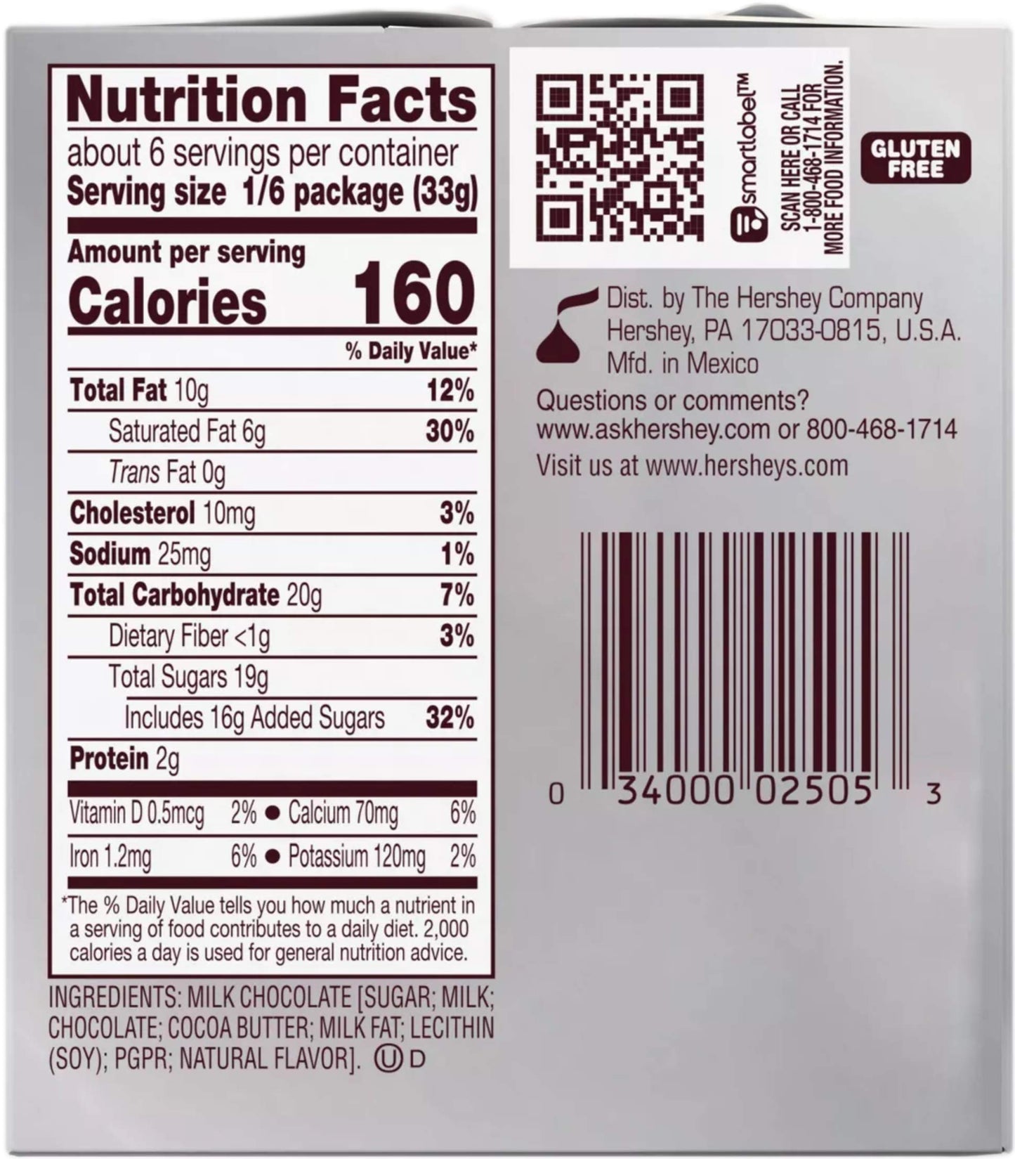 HERSHEY'S KISSES Solid Milk Chocolate Candy Gift Box, 7 oz