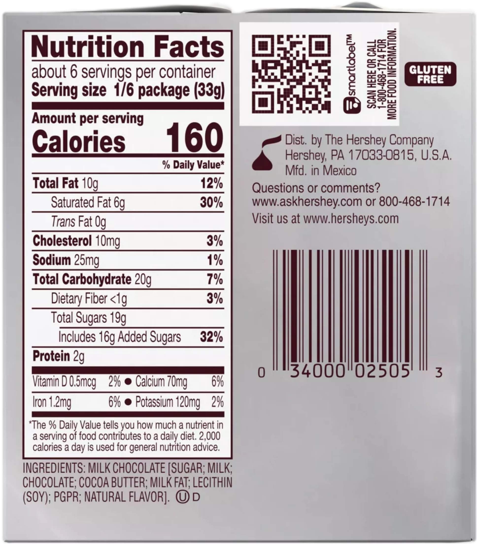 HERSHEY'S KISSES Solid Milk Chocolate Candy Gift Box, 7 oz