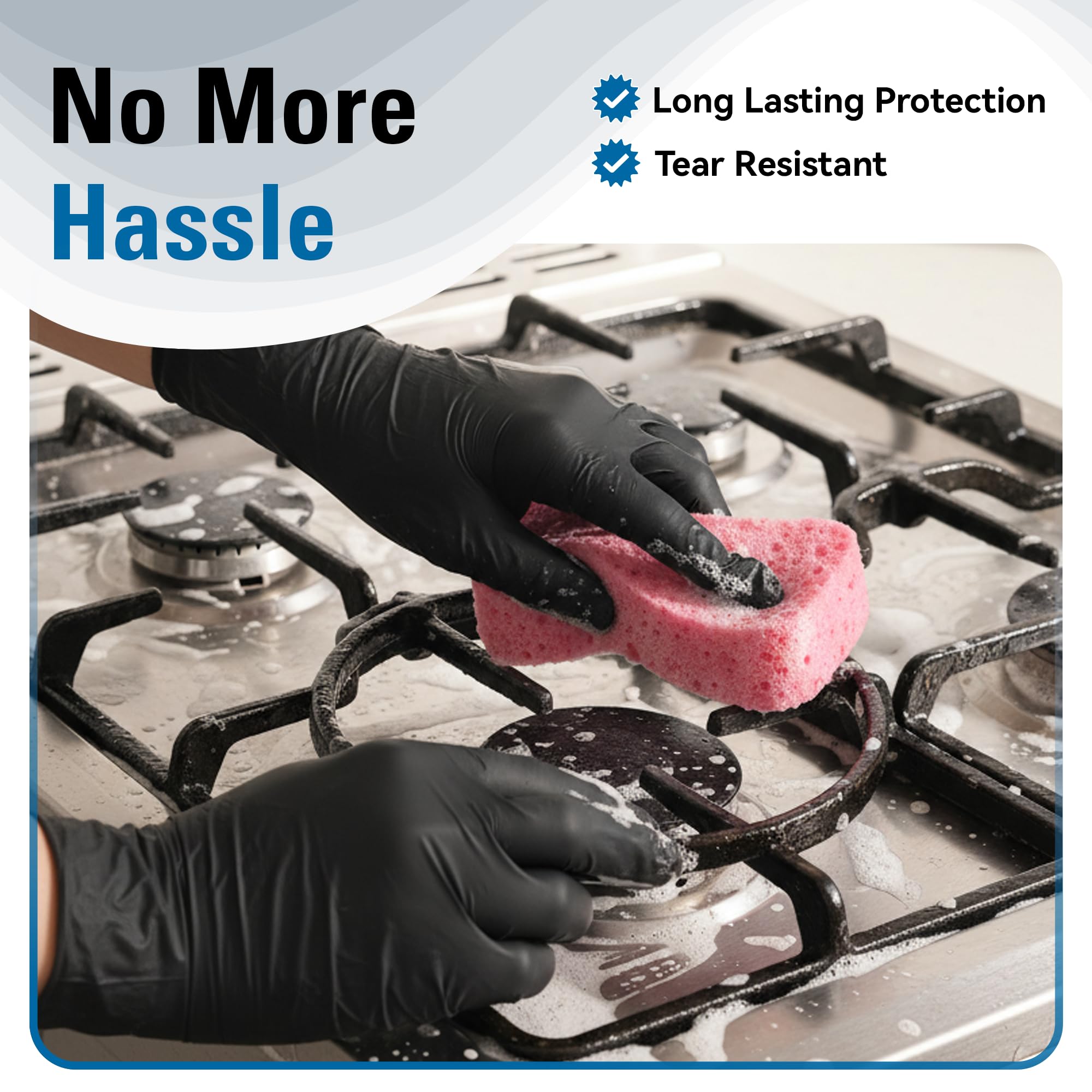 SWIFTLITE Disposable Nitrile Gloves Black, Food Safe Rubber Gloves Latex-Free Powder-Free for Cooking Food Prep Kitchen Clean (Medium, 100)