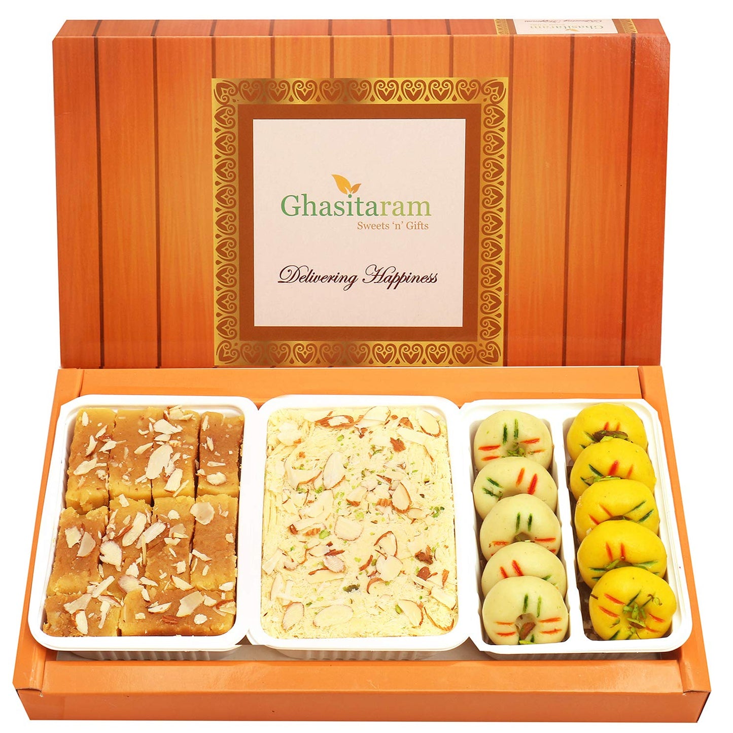 Ghasitaram Gifts Indian Sweets - Diwali Gifts Diwali Sweet - Soan Papdi, Mawa Peda and Mysore Pak