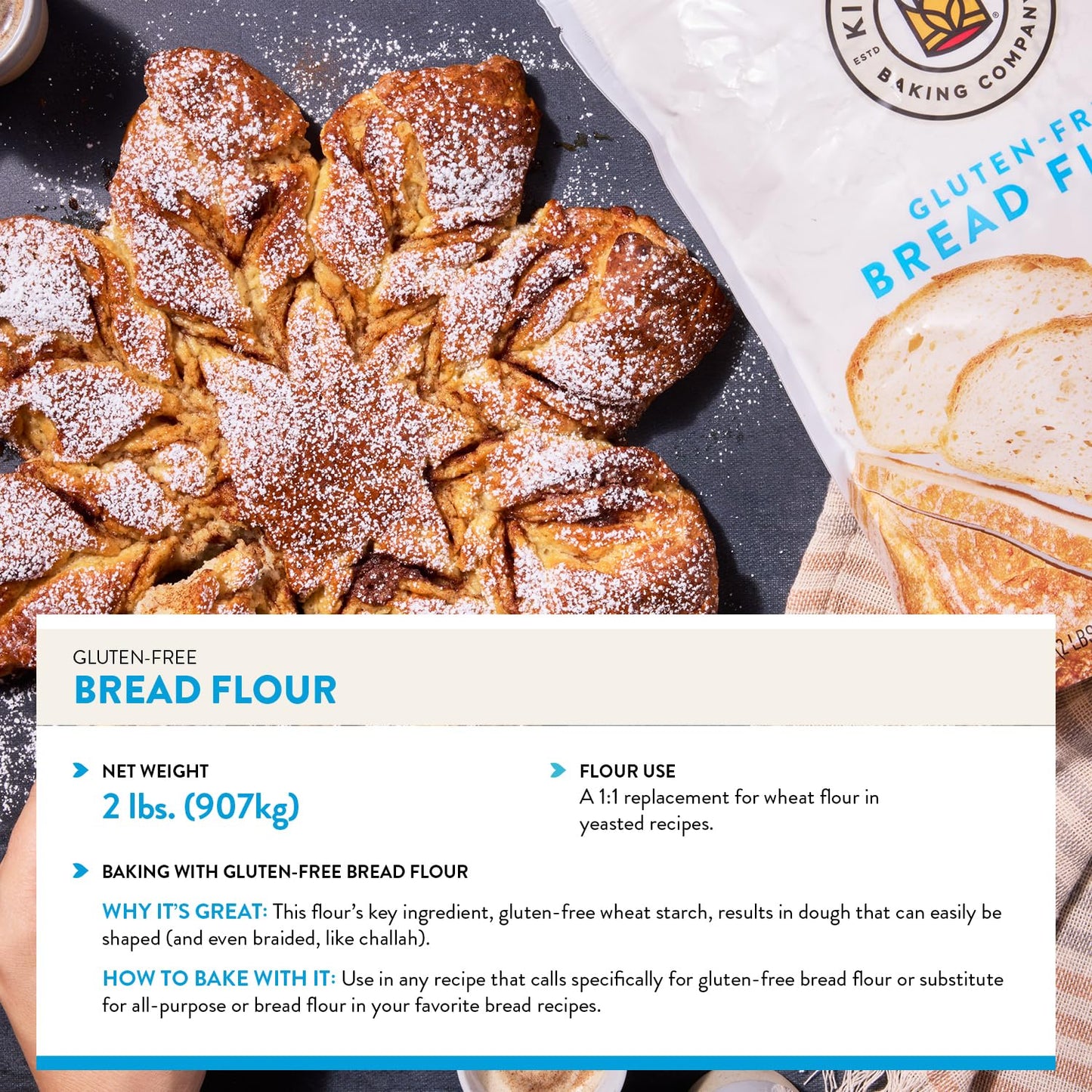 King Arthur Gluten-Free Bread Flour, 1:1 Replacement for Yeasted Recipes, 2 lb (Pack of 1) - Premium GF Flour for Artisan Boules, Bagels, Cinnamon
