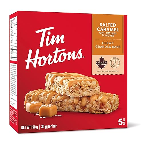 Tim Hortons Salted Caramel Granola Bars, Peanut Free, 5 Count, Imported from Canada}