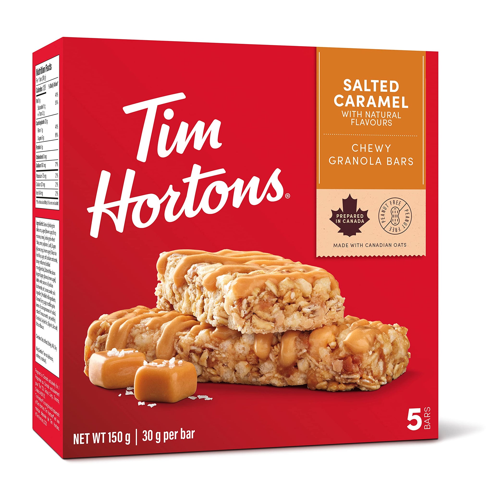 Tim Hortons Salted Caramel Granola Bars, Peanut Free, 5 Count, Imported from Canada}