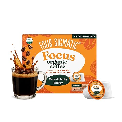 Four Sigmatic Mushroom Coffee K-Cups | Organic Dark Roast Coffee with Lion’s Mane Mushroom Powder & Yacon | Focus & Immune Support | Vegan & Keto |