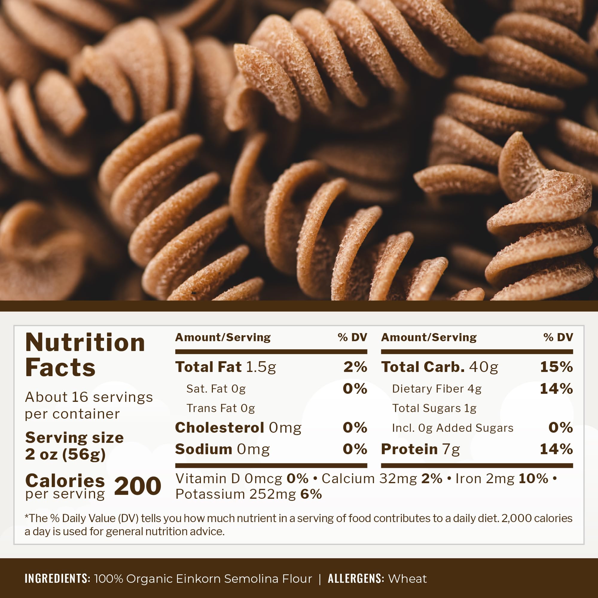 Grand Teton Ancient Grains Organic Einkorn Fusilli Pasta: Spiral Ancient Grain Pasta, Bronze Cut, Stone Milled, Non-GMO, Glyphosate Free, Pasta Salad
