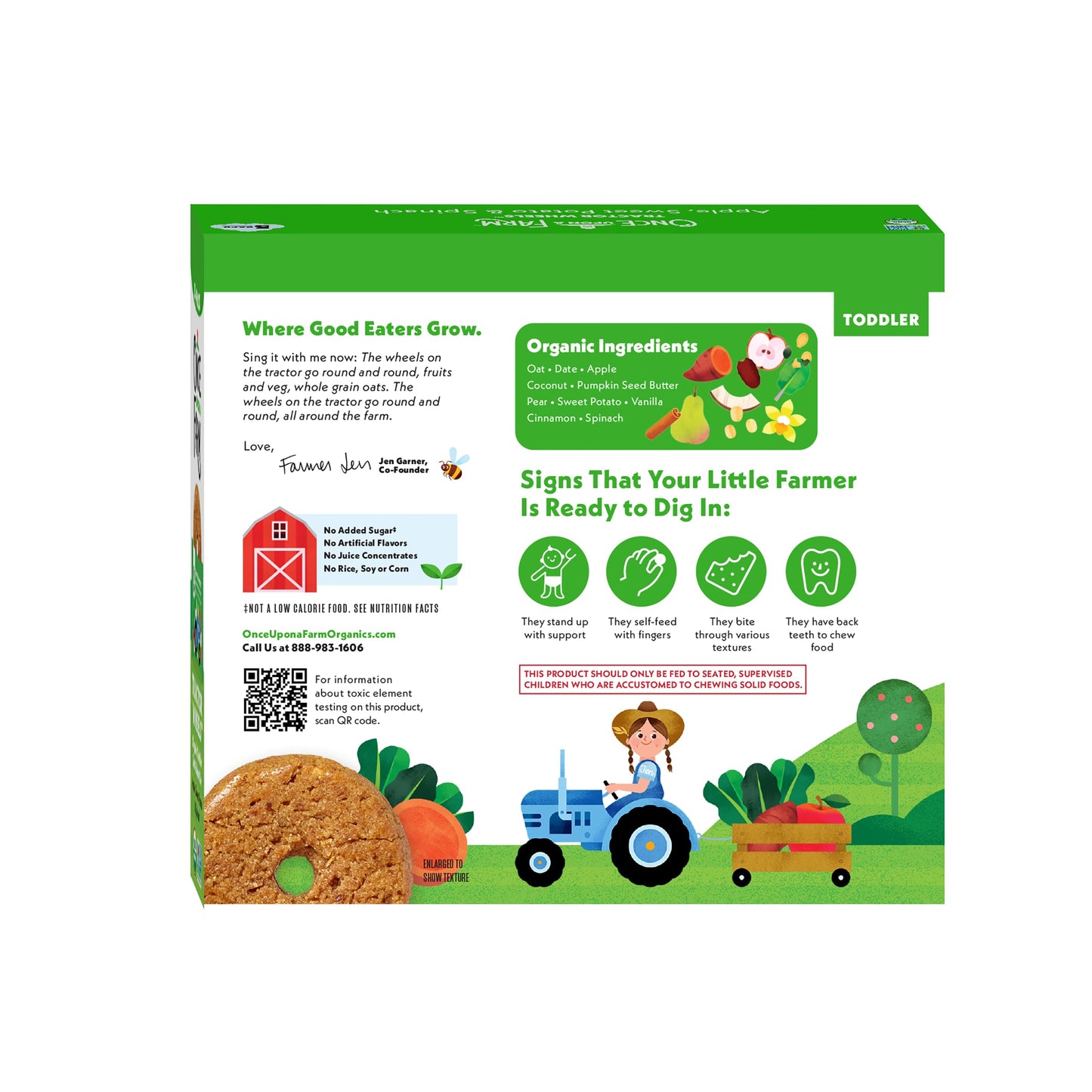 Once Upon a Farm Organic Tractor Wheels Toddler Bar, Apple, Sweet Potato & Spinach
