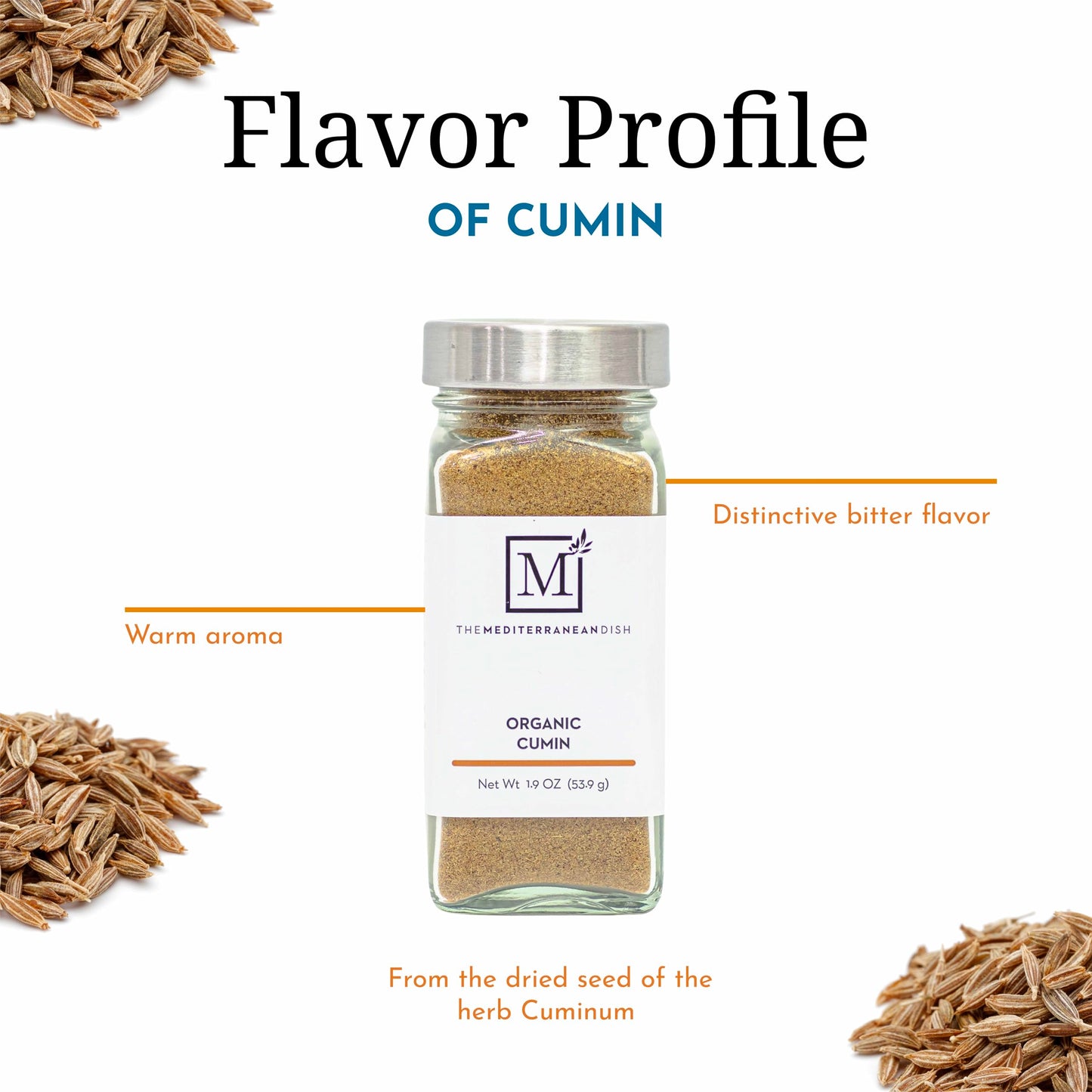 The Mediterranean Dish Cumin Ground Organic - Earthy, Aromatic, Bitter Spice for Cooking and Grilling - Gourmet Chef Essential - Mediterranean
