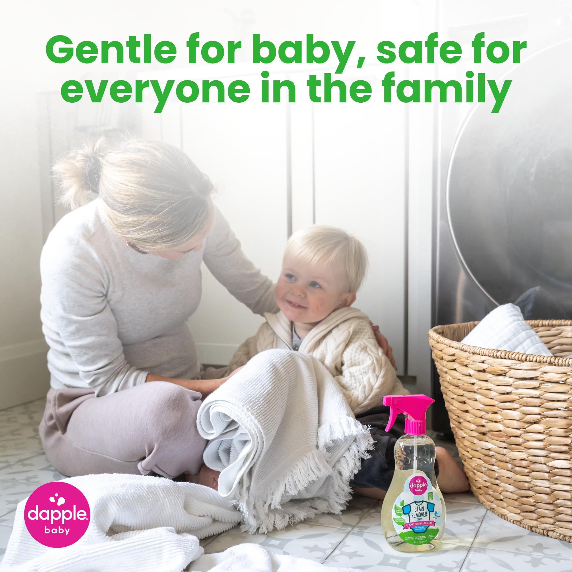 Dapple Baby Stain Remover Spray - 16.9 fl oz Bottle - Fragrance-Free, Plant-Powered & Hypoallergenic - Baby Stain Remover Cleaning Spray for Cloth