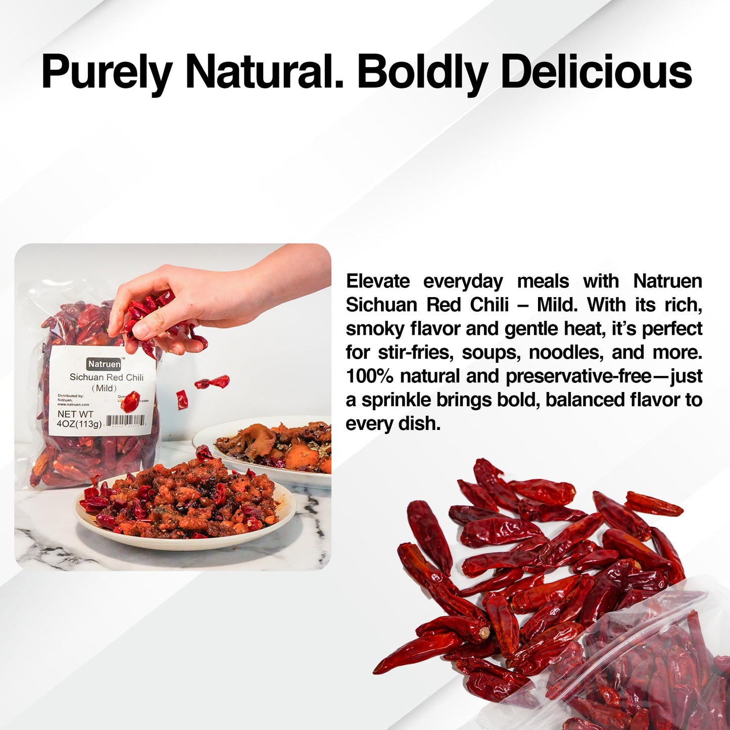 Natruen Whole Dry Szechuan Chinese Red Chili Pods 4 Oz (Pack of 2), Mild, Facing Heaven Chili, Spicy Sichuan Dried Red Hot Chilies for Chili Oil