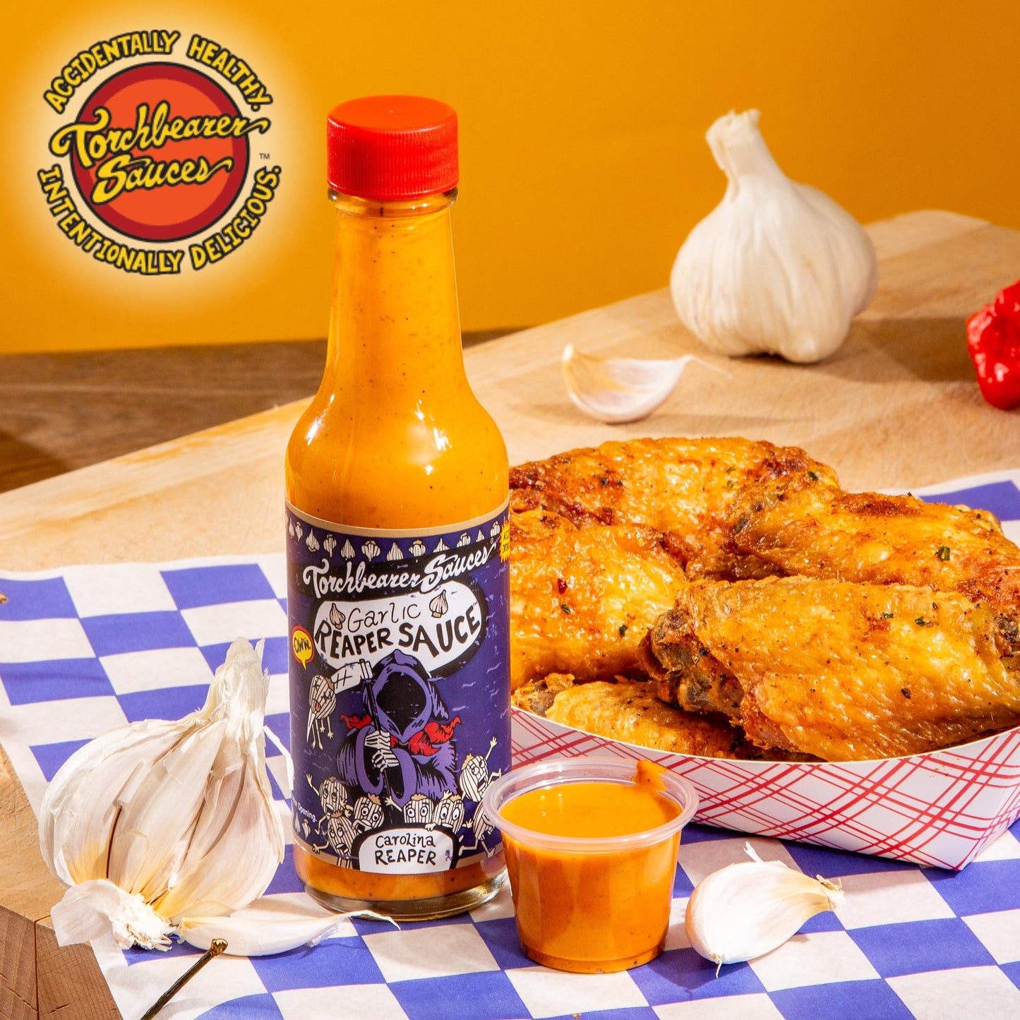 Torchbearer Sauces Garlic Reaper Sauce, 5oz Garlic & Carolina Reaper Hot Sauce, Heat Level 9 - Featured on Hot Ones - All Natural, Extract-Free, Made