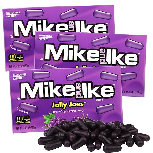Mike and Ike Jolly Joes Theater Boxes, Chewy Grape Candy, Perfect Movie Night Snack, 4.25 Ounces (Pack of 3)