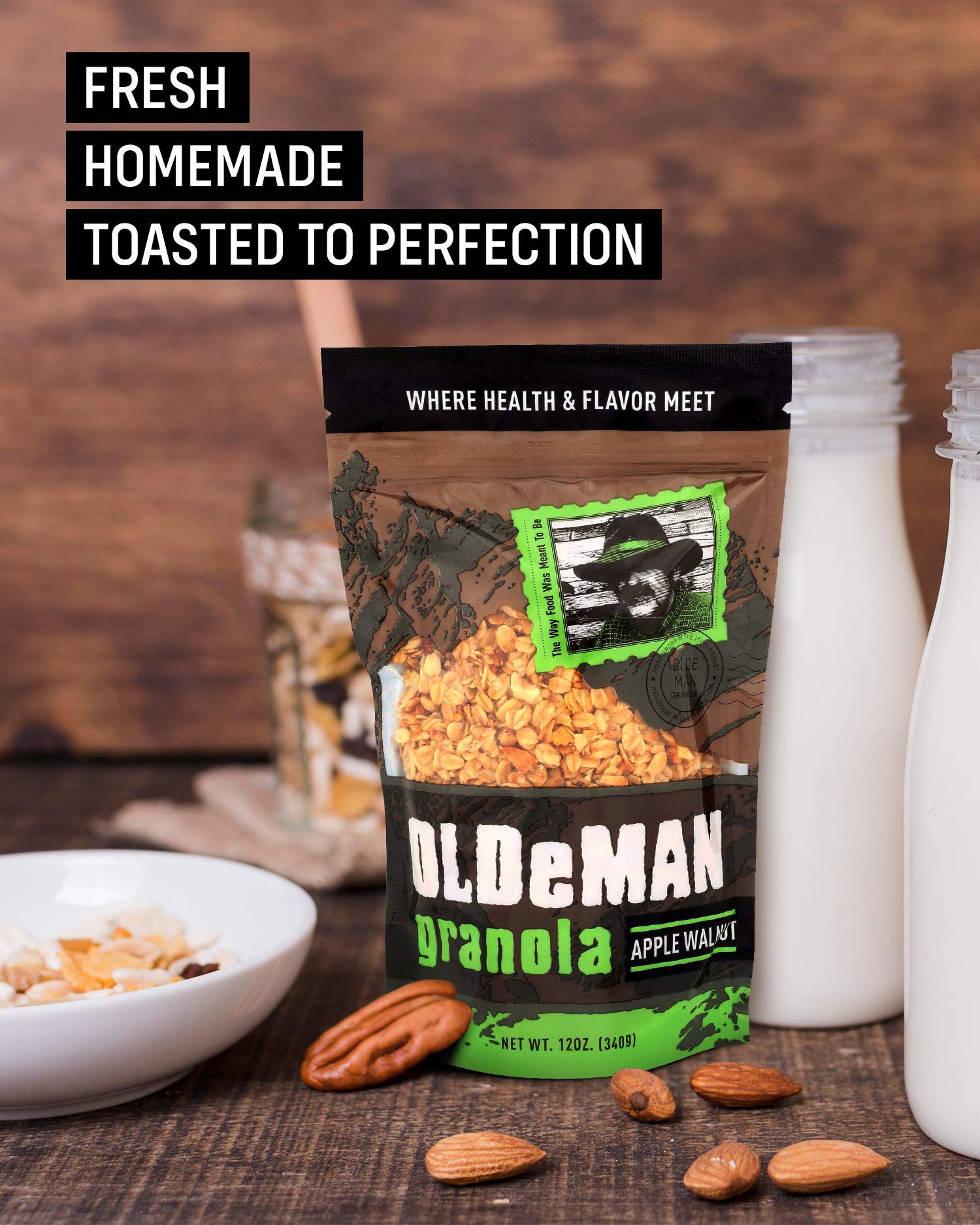 Olde Man Granola Gluten Free Granola - Non-GMO Healthy Granola Cereal - Soft Whole Grain Oats, Butter, Brown Sugar - Handmade in Colorado (Apple