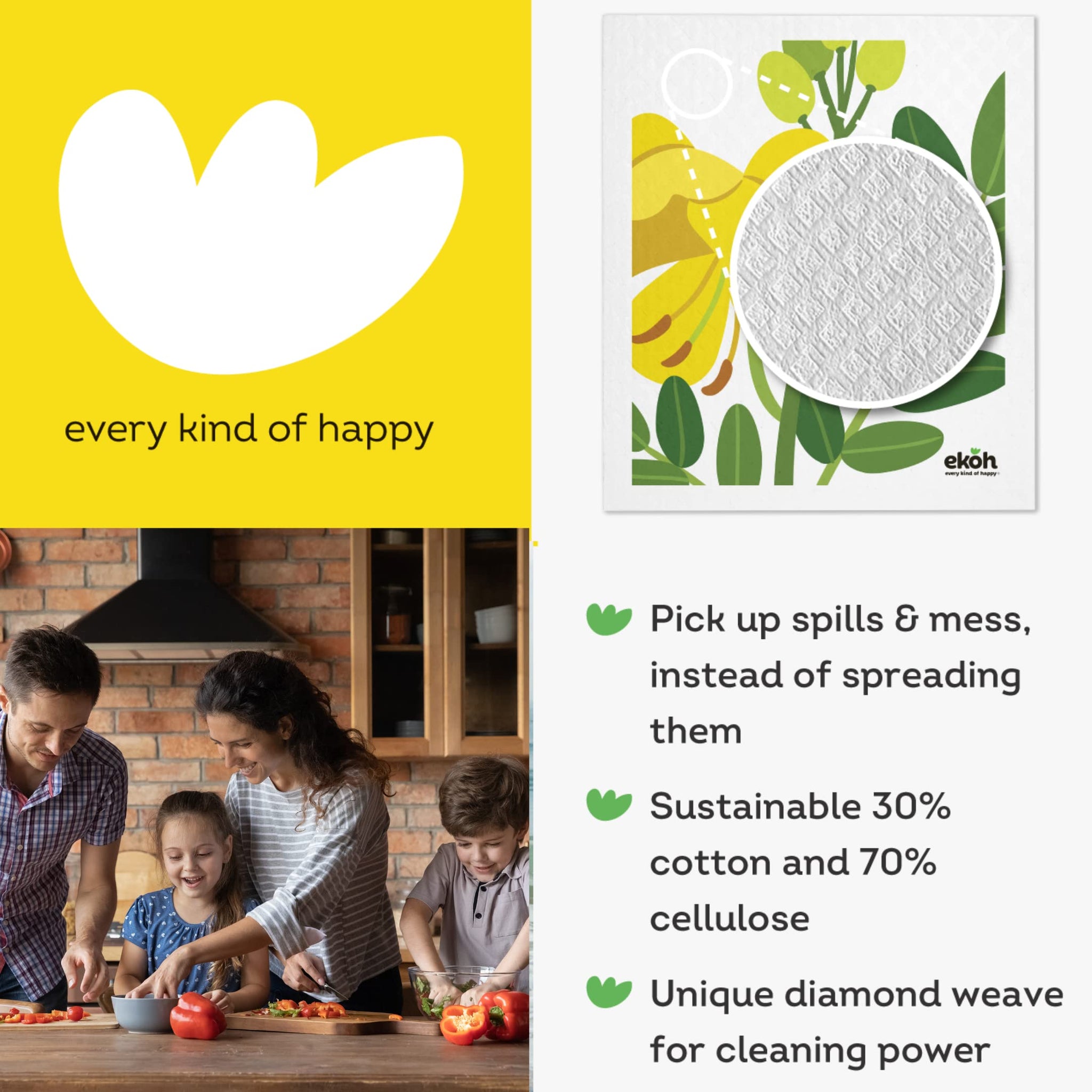 EKOH Swedish Dishcloths for the Kitchen - 12 Pack Cleaning Cloths for the Home - 100% Biodegradable Dish Cloths a Paper Towel and Plastic Sponge