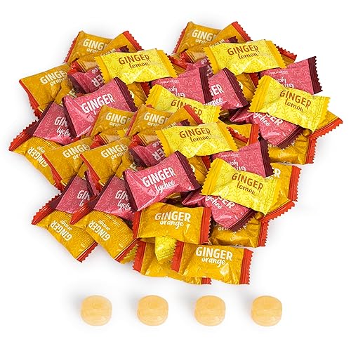 Ginger Candy Assorted Fruit Flavors, 2 lb bag, Individually Wrapped Healthy Candy, The Sweet and Spicy Natural Remedy for Anti-Nausea and Digestion