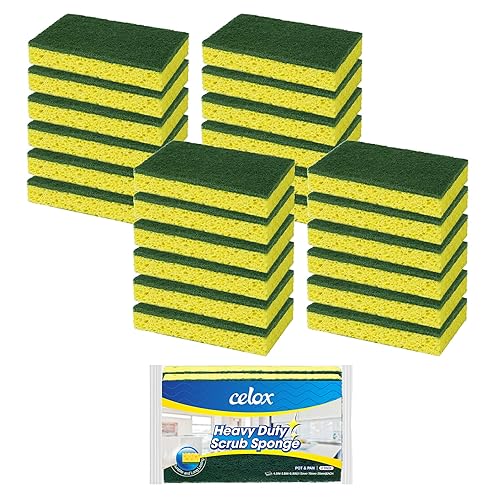 CELOX 24 Pack Dish Sponge for Kitchen, Dual Sided Scrub Sponge Heavy Duty, Non-Scratch Sponges Perfect for Kitchen Dishwashing and Household Cleaning