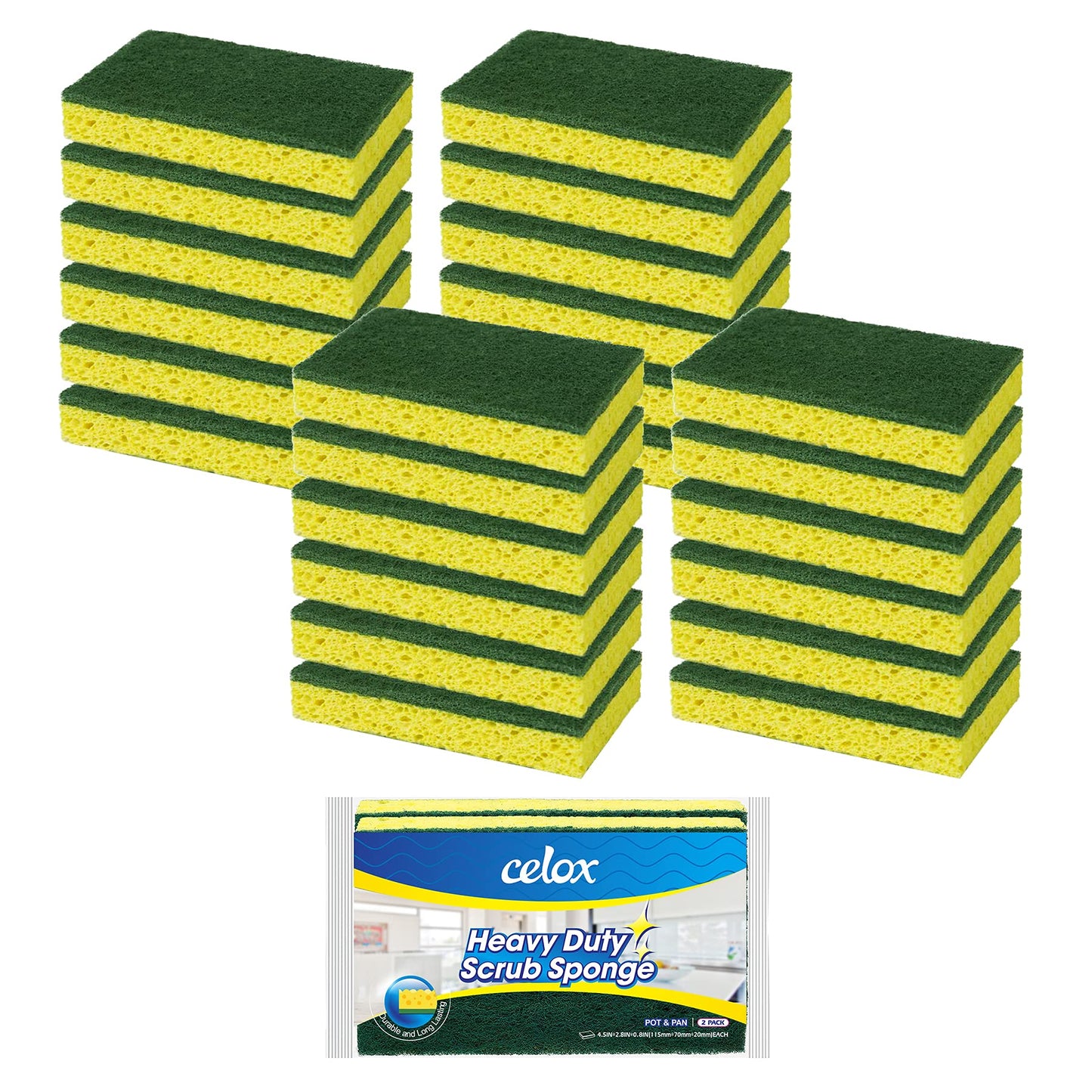 CELOX 24 Pack Dish Sponge for Kitchen, Dual Sided Scrub Sponge Heavy Duty, Non-Scratch Sponges Perfect for Kitchen Dishwashing and Household Cleaning