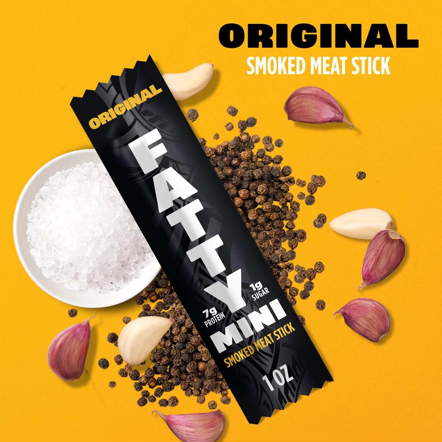 FATTY Mini Meat Sticks, Made with Grass Fed Beef, Pork Raised Without Antibiotics, 7g Protein Per Stick, Original Minis, 1 oz. Snack Size (Pack of 10)