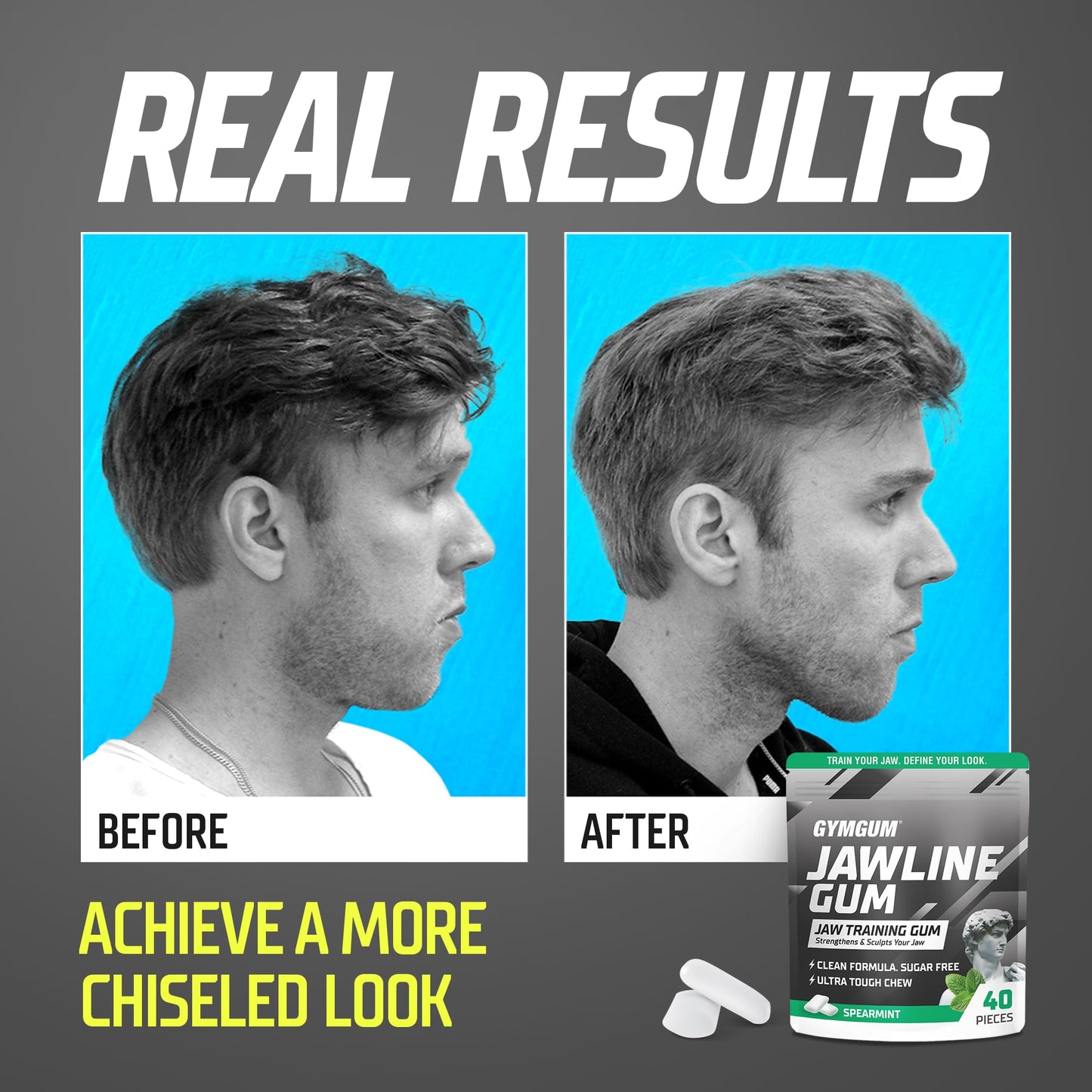 GYMGUM Jawline Gum Ultra Hard Chewing Gum | No Calories, No Sugar, No Artificial Sweeteners | Keto Friendly Mewing Gum for Jawline Training