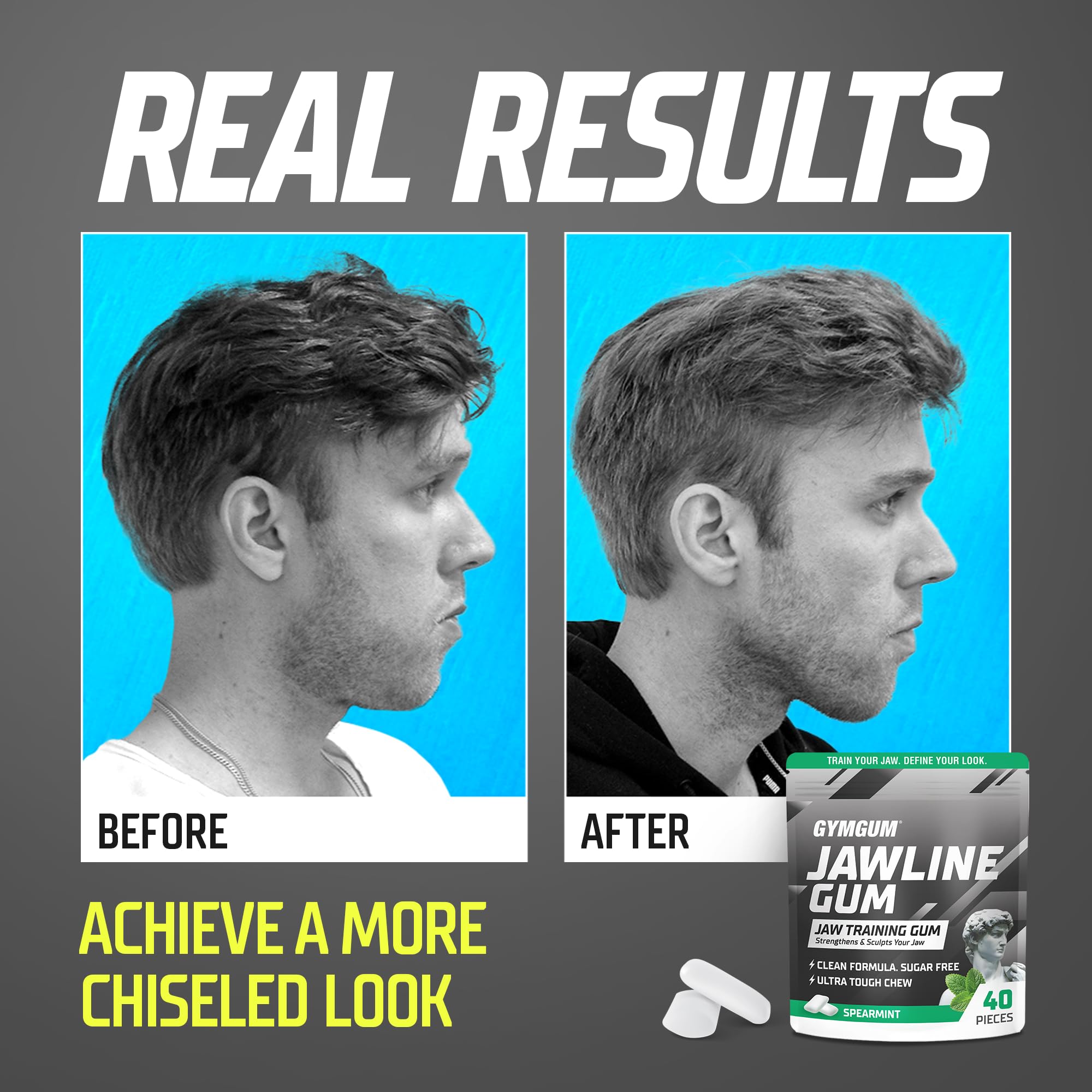 GYMGUM Jawline Gum Ultra Hard Chewing Gum | No Calories, No Sugar, No Artificial Sweeteners | Keto Friendly Mewing Gum for Jawline Training