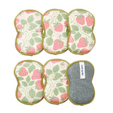 Bright Habits Sponge Set in Strawberry Farm Red, 6 Pack Super Absorbent Washable Reusable Cleaning Sponges Made from Recycled Materials, Durable Eco