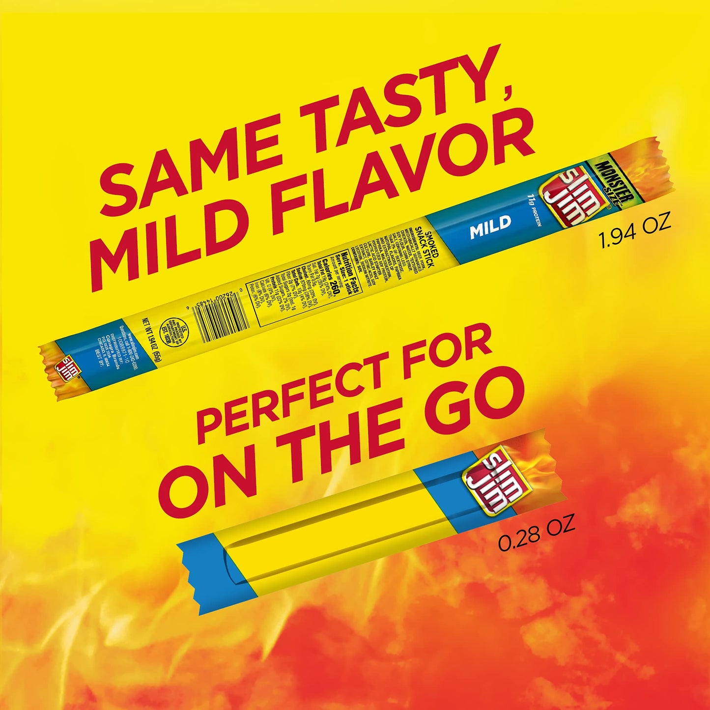 Slim Jim Smoked Meat Sticks, Mild Flavor, 6g Protein Per Serving, Snack Size, 0.28 oz. (26 Count)