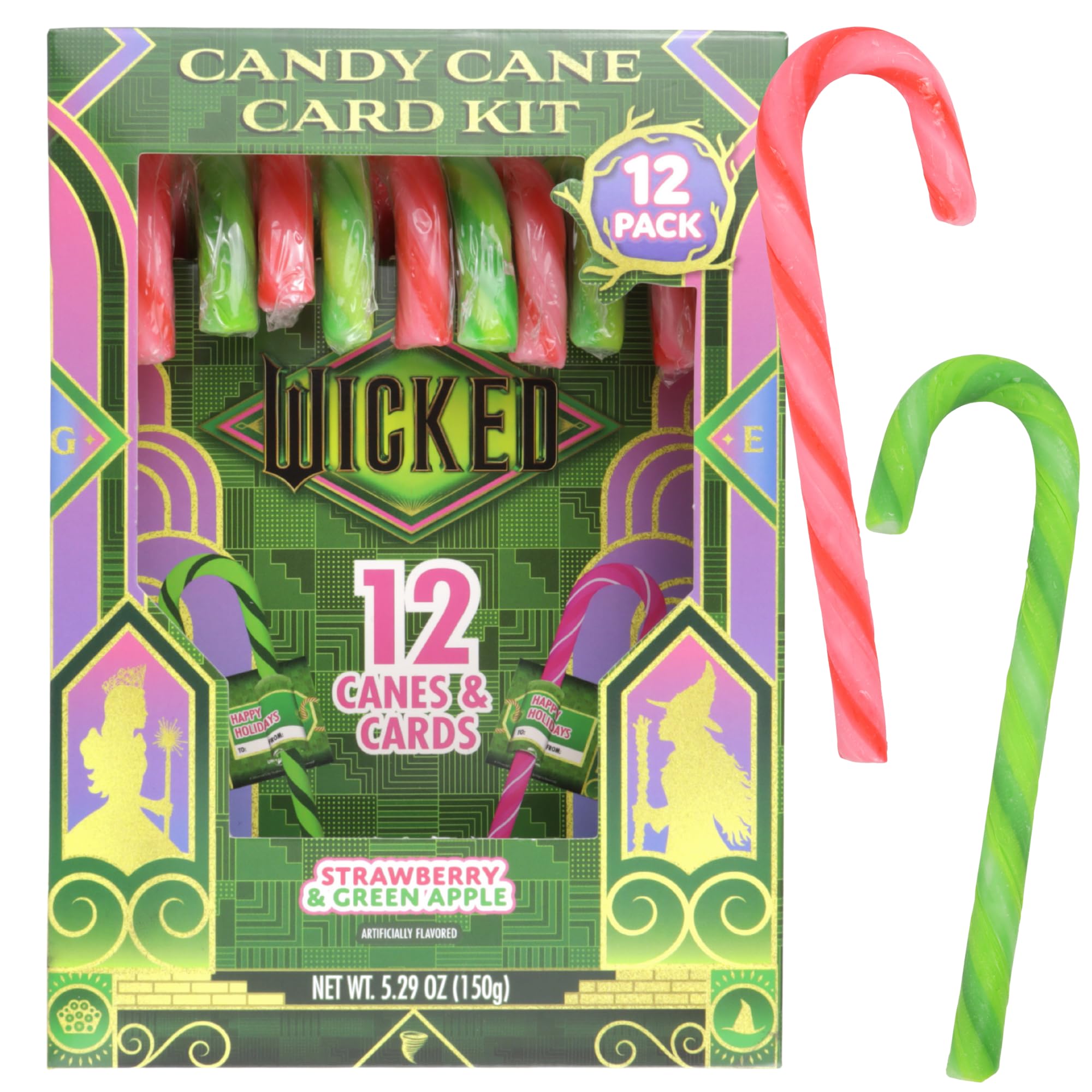 Limited Edition Wicked Candy Canes with Candygram Cards, Christmas Party Exchange Kit, Stocking Stuffer Treats, 12 Count, 5.29 Ounces