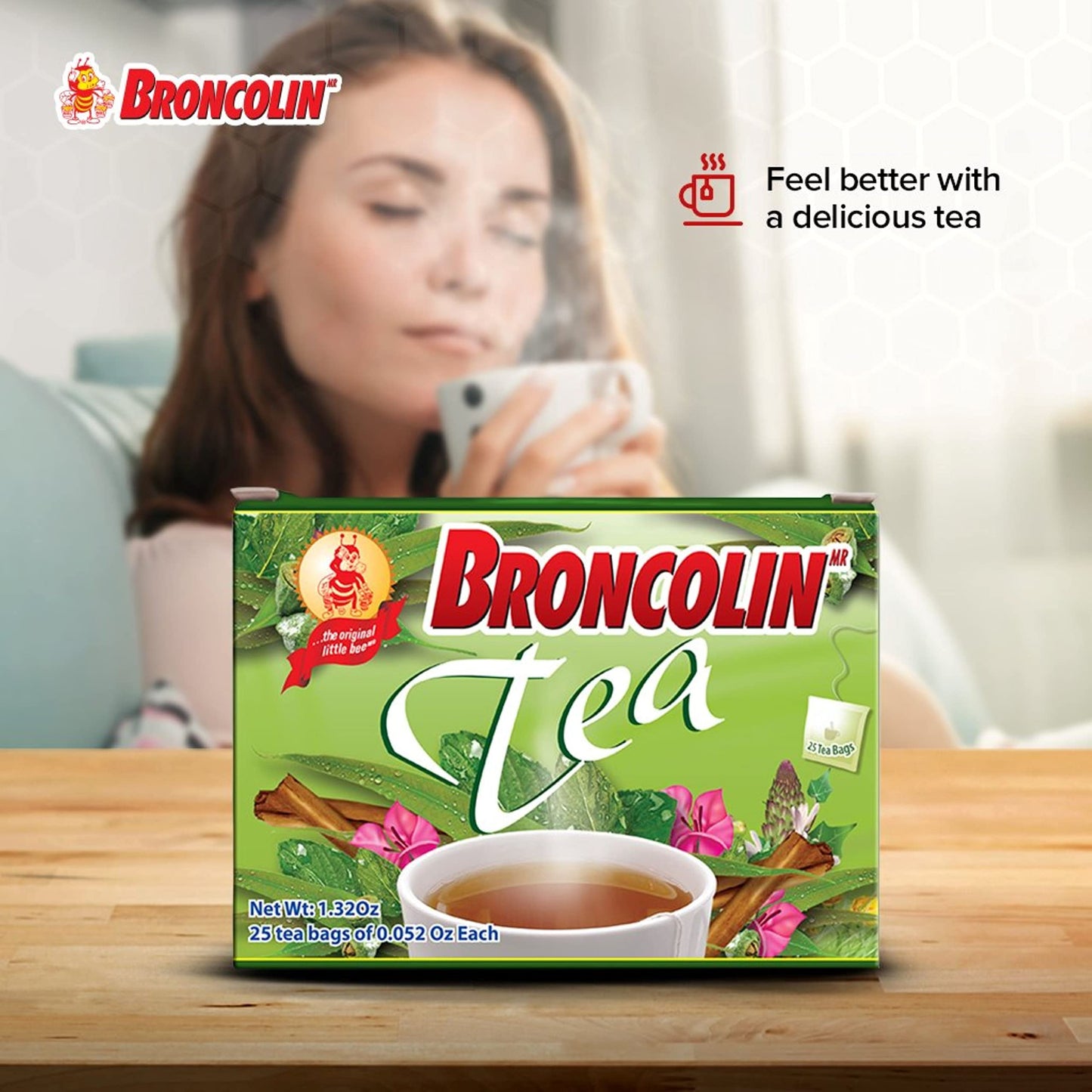 Broncolin Tea, Natural Remedy, Herbal Tea Made with Plant Extracts, 2-Pack of 25 Tea Bags