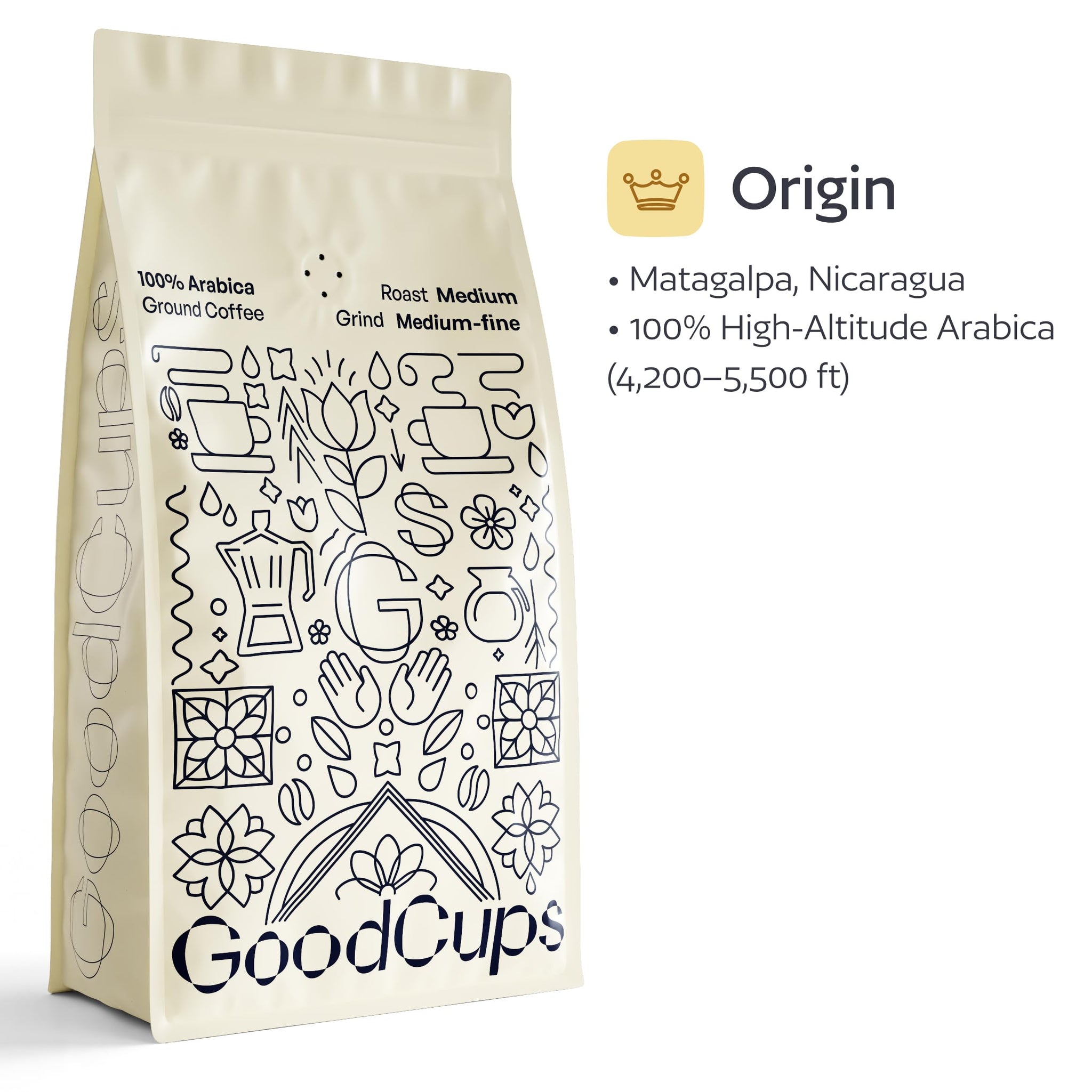 GoodCups Ground Coffee, Medium Roast - Smooth, Low Bitterness, Balanced Flavor, 100% Arabica, Easy to Drink Daily Coffee, Rich Aroma