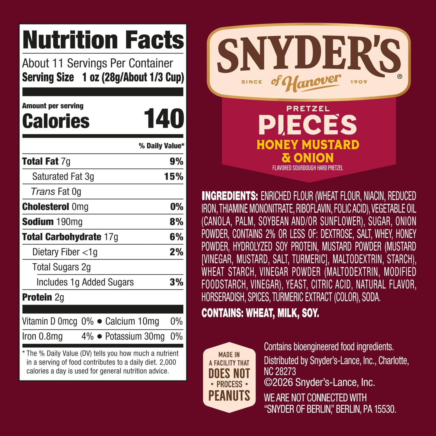 Snyder's of Hanover Honey Mustard & Onion Flavored Pretzel Pieces, 11.25 Oz