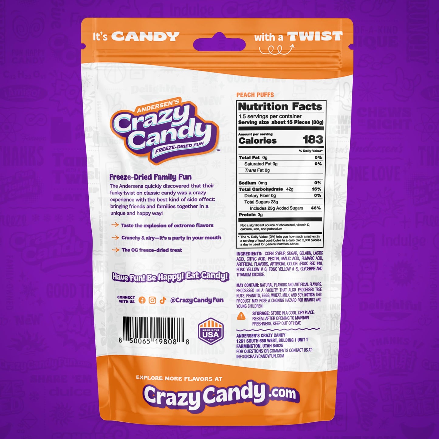 Freeze Dried Peach Ring-Style Candy, Crazy Candy Peach Puffs - Intense Fruity Crunchy Candy, Sweet & Tart Peach Flavor, Gummy to Crisp Snack