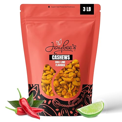 Chili Lime Cashews 3 Pounds - Spicy & Tangy Flavored Cashew | Resealable Bag | Gourmet Roasted Nuts | Perfect Snack for On-the-Go, Parties