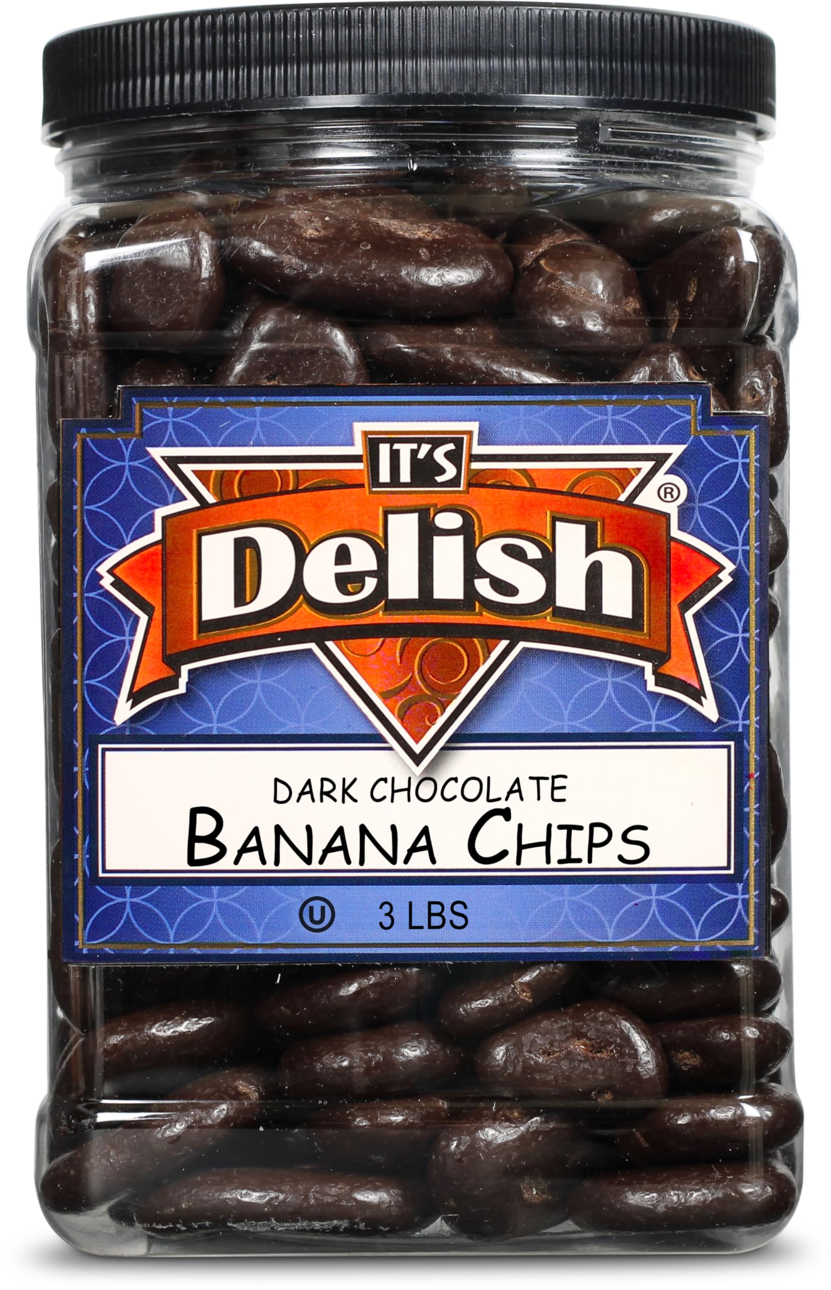 Dark Chocolate Covered Banana Chips by Its Delish, 3 Lbs Jumbo Container | Gourmet Dark Chocolate Banana Chips, Healthy Snacks Chocolate Fruit, USA
