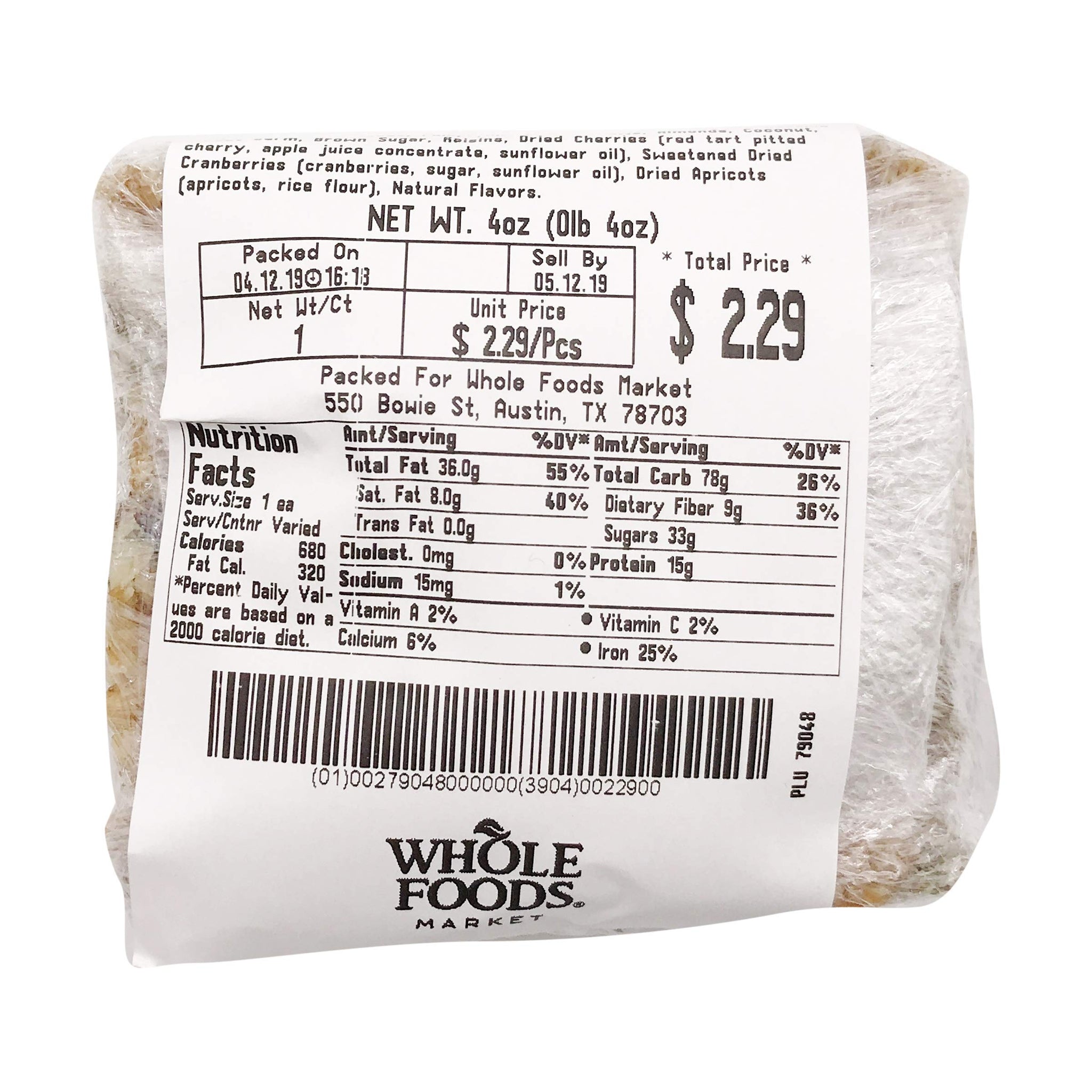 Whole Foods Market, Bar Granola, 4 Ounce