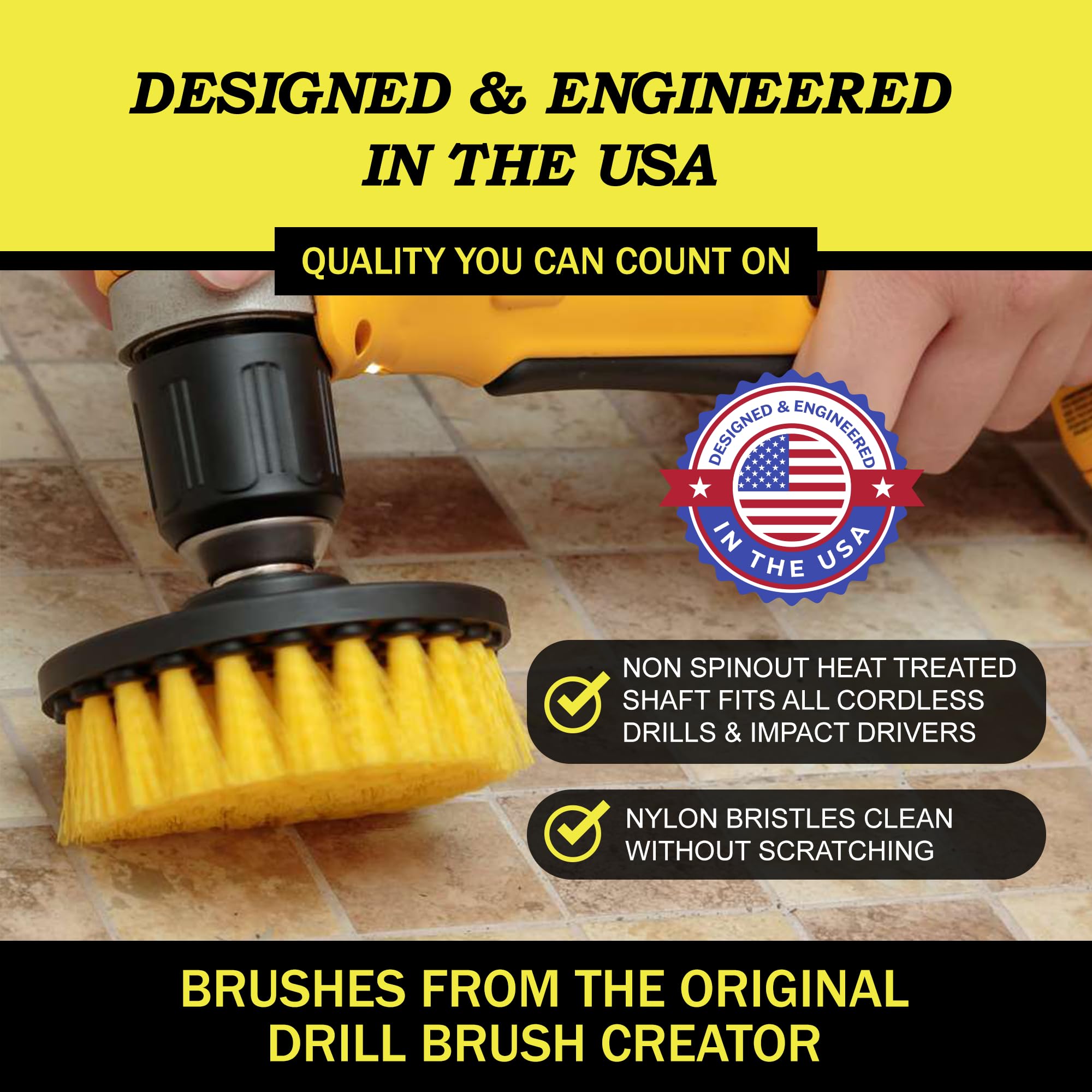 Drillbrush Drill Brush Attachment Set for Bathroom Cleaning - Power Scrubber Brush Kit for Tub, Tile, Shower, and Grout - All-Purpose Household