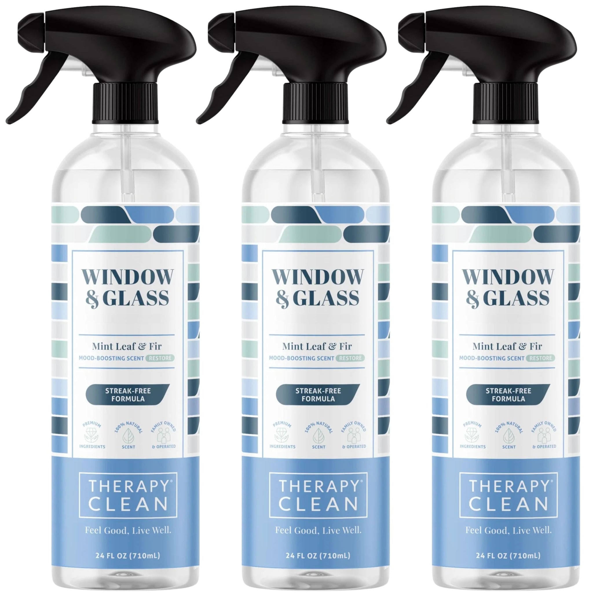 Therapy Clean Window & Glass Cleaner 24 oz. (3-Pack) - Streak-Free, Ammonia-Free Mirror, Shower & Car Window Cleaner Spray for Indoor & Outdoor Use