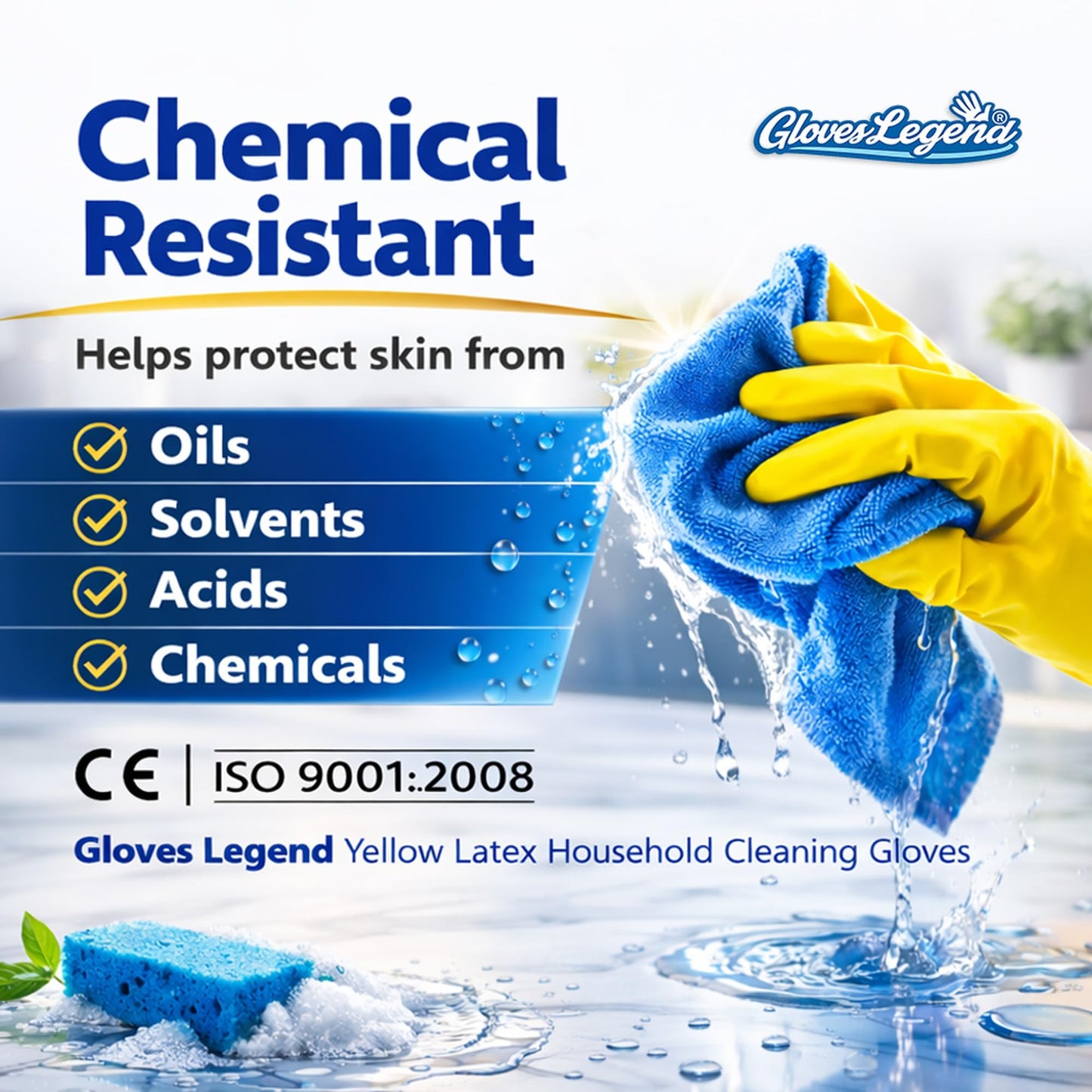 3 Pairs (6 Gloves) - Gloves Legend Size Medium - Latex Yellow Household Kitchen Cleaning Dishwashing Reusable Gloves