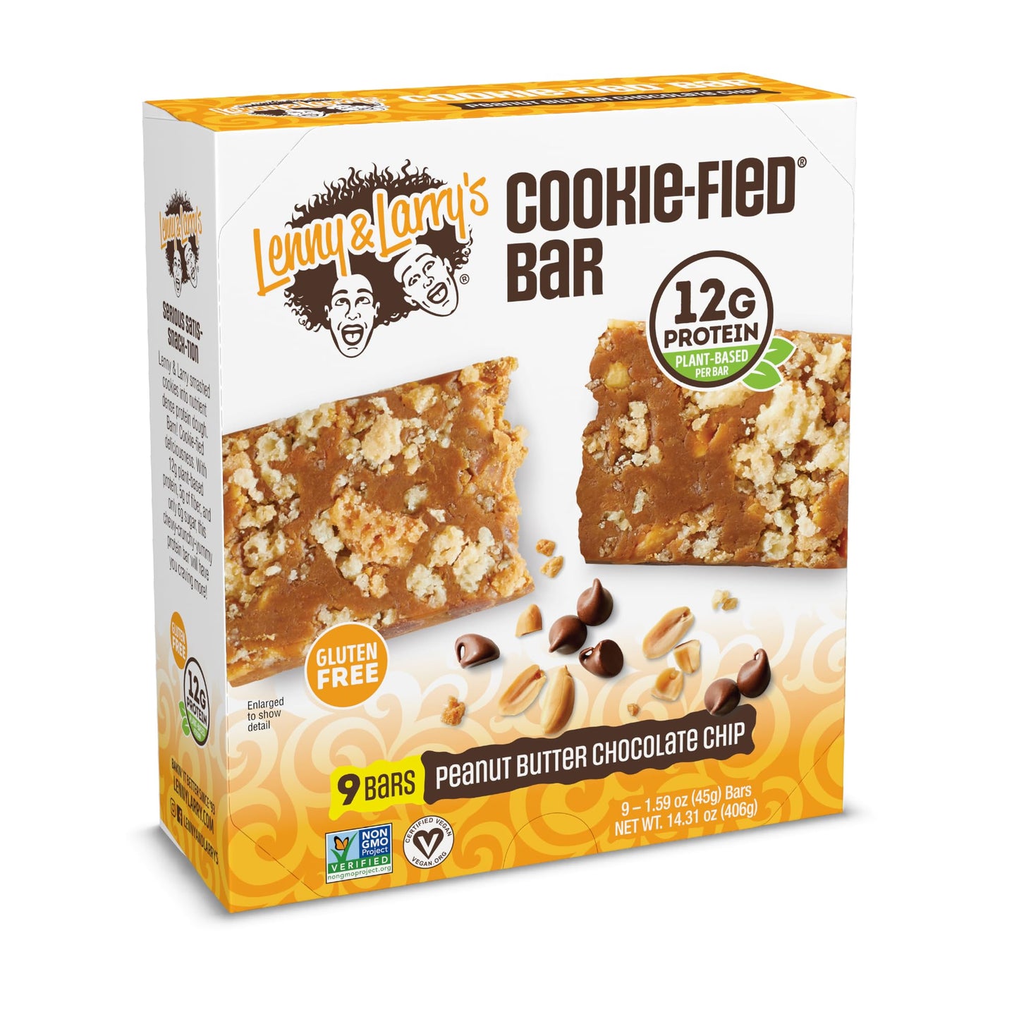 Lenny & Larry's Cookie-fied Protein Bar - Peanut Butter Chocolate Chip Vegan 9x45g - Healthy Snacks with 12g Plant Protein & 5g Fiber - Gluten Free