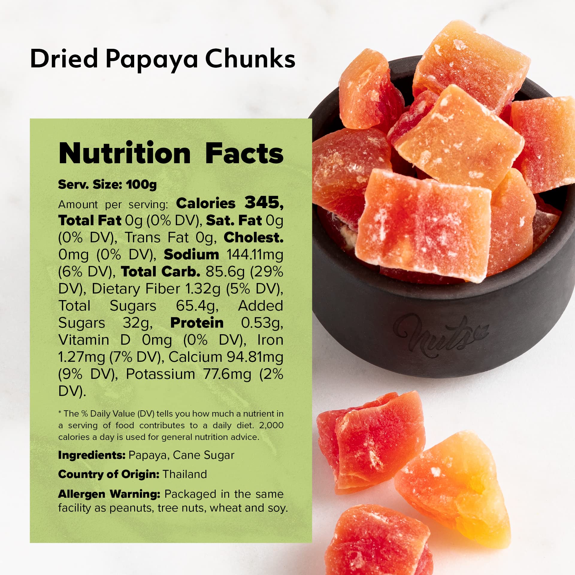 NUTS U.S. - Unsulphured Dried Papaya Chunks | Low Sugar | No Color Added | NON-GMO and Gluten Free | Vegan Snacks | Packed in a Resealable Bag!!! (1