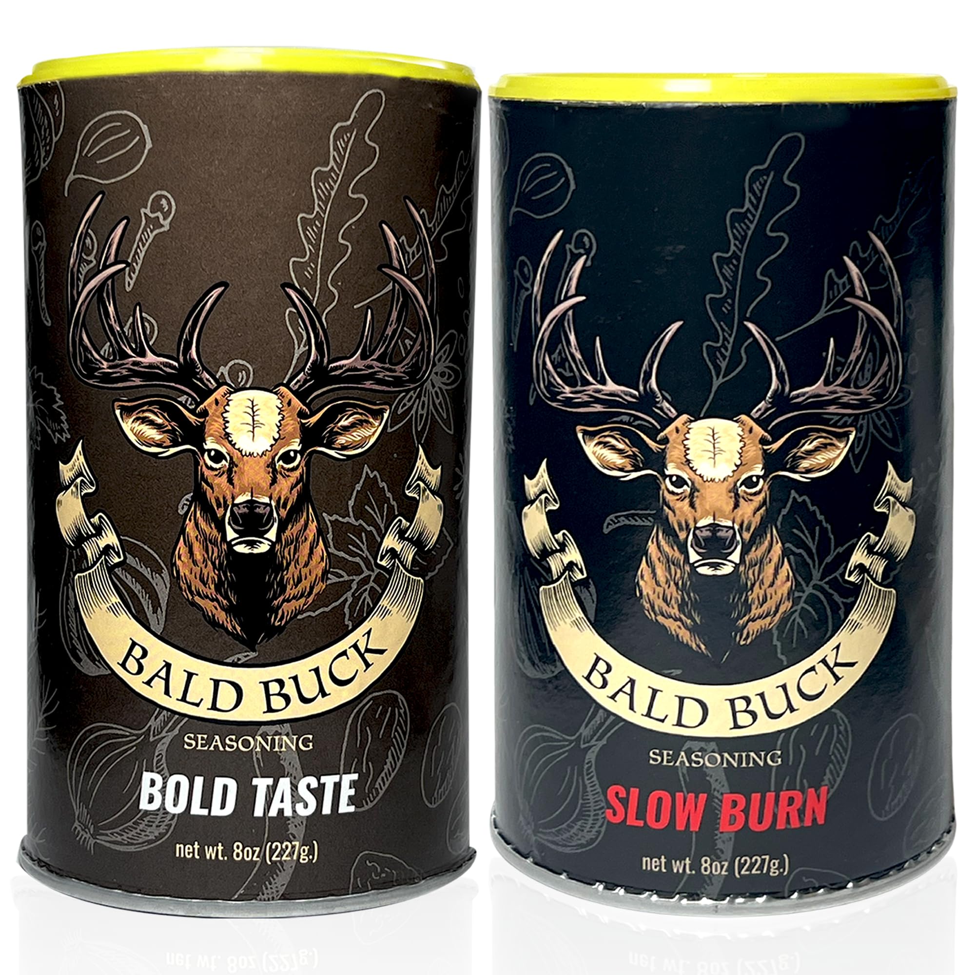 Bald Buck Seasoning Pack of 2, 8 Oz (1 Bold Taste + 1 Slow Burn) | Rib Rub BBQ Chicken Seasoning | BBQ Seasoning and Rub | Rotisserie Chicken